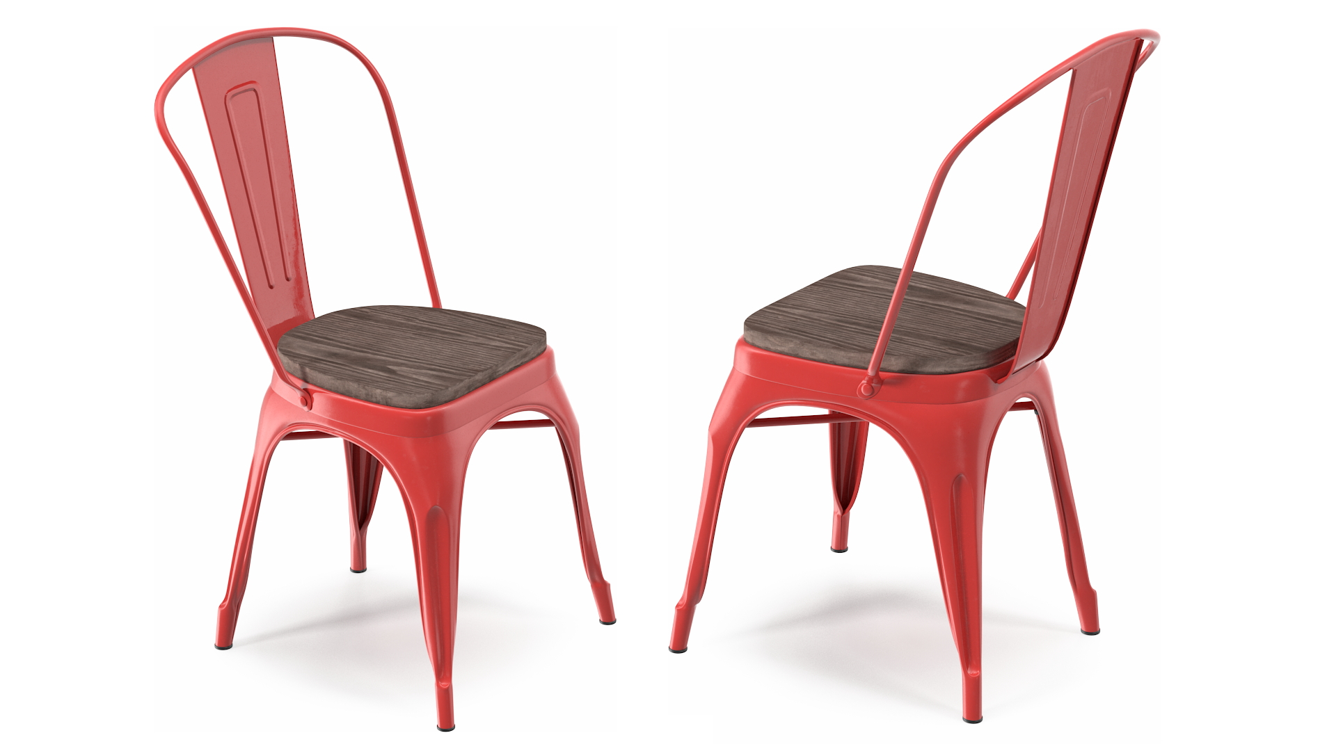 Red Metal Stackable Chair Wooden Seat 3D