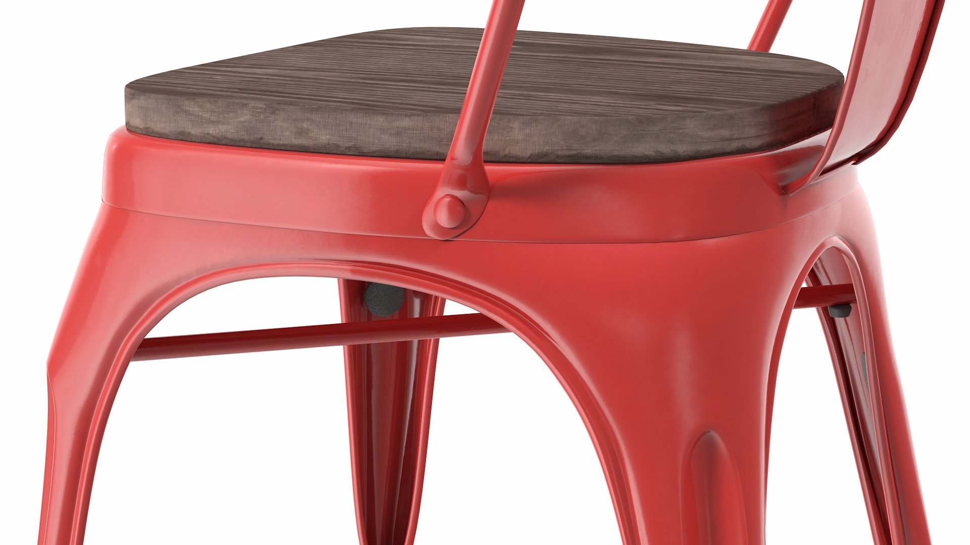 Red Metal Stackable Chair Wooden Seat 3D