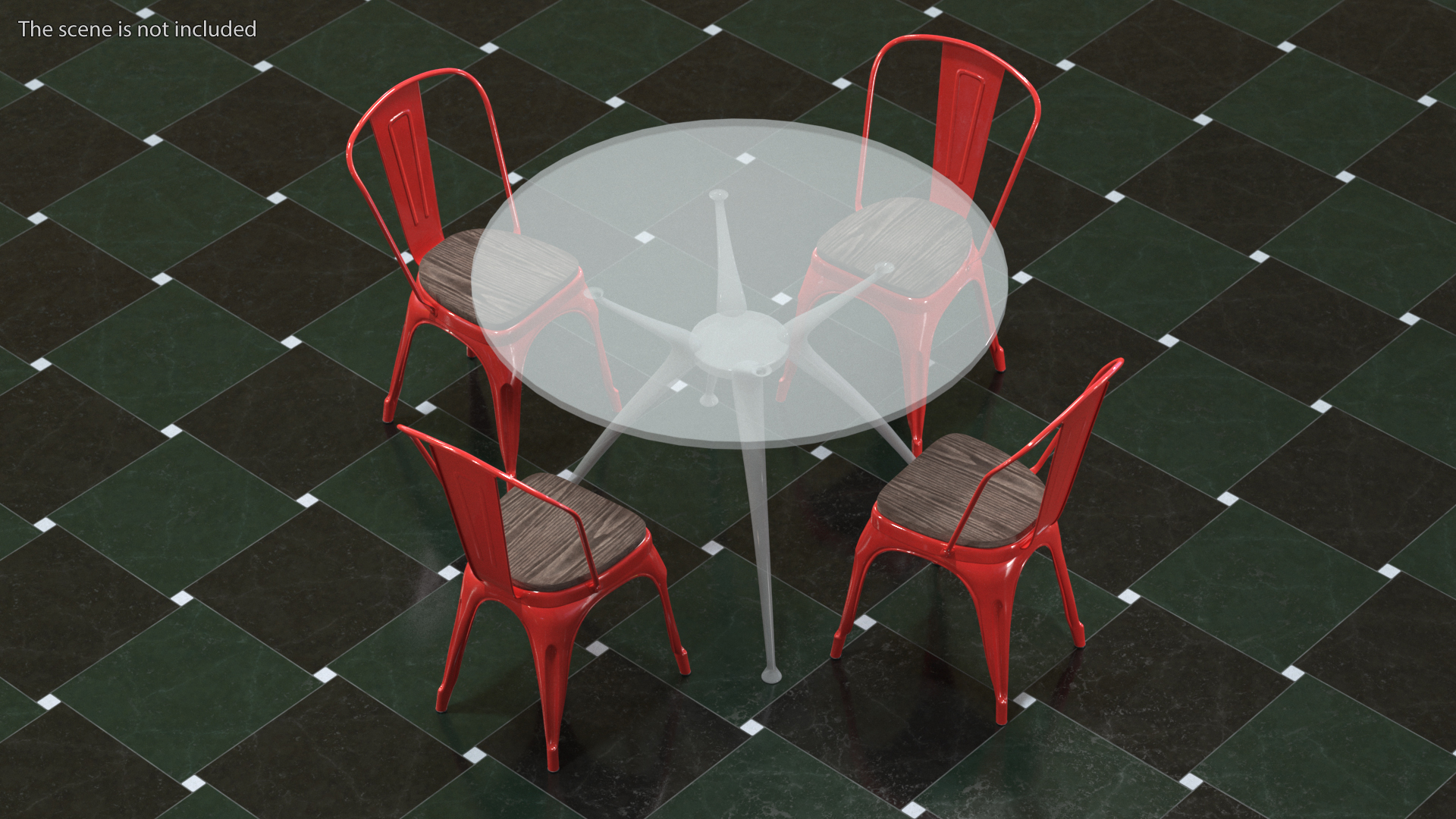 Red Metal Stackable Chair Wooden Seat 3D