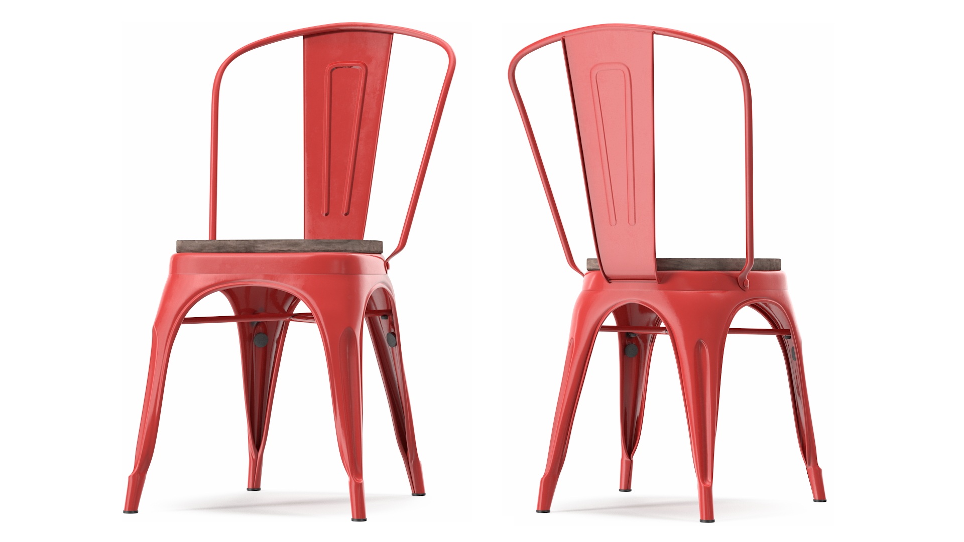 Red Metal Stackable Chair Wooden Seat 3D