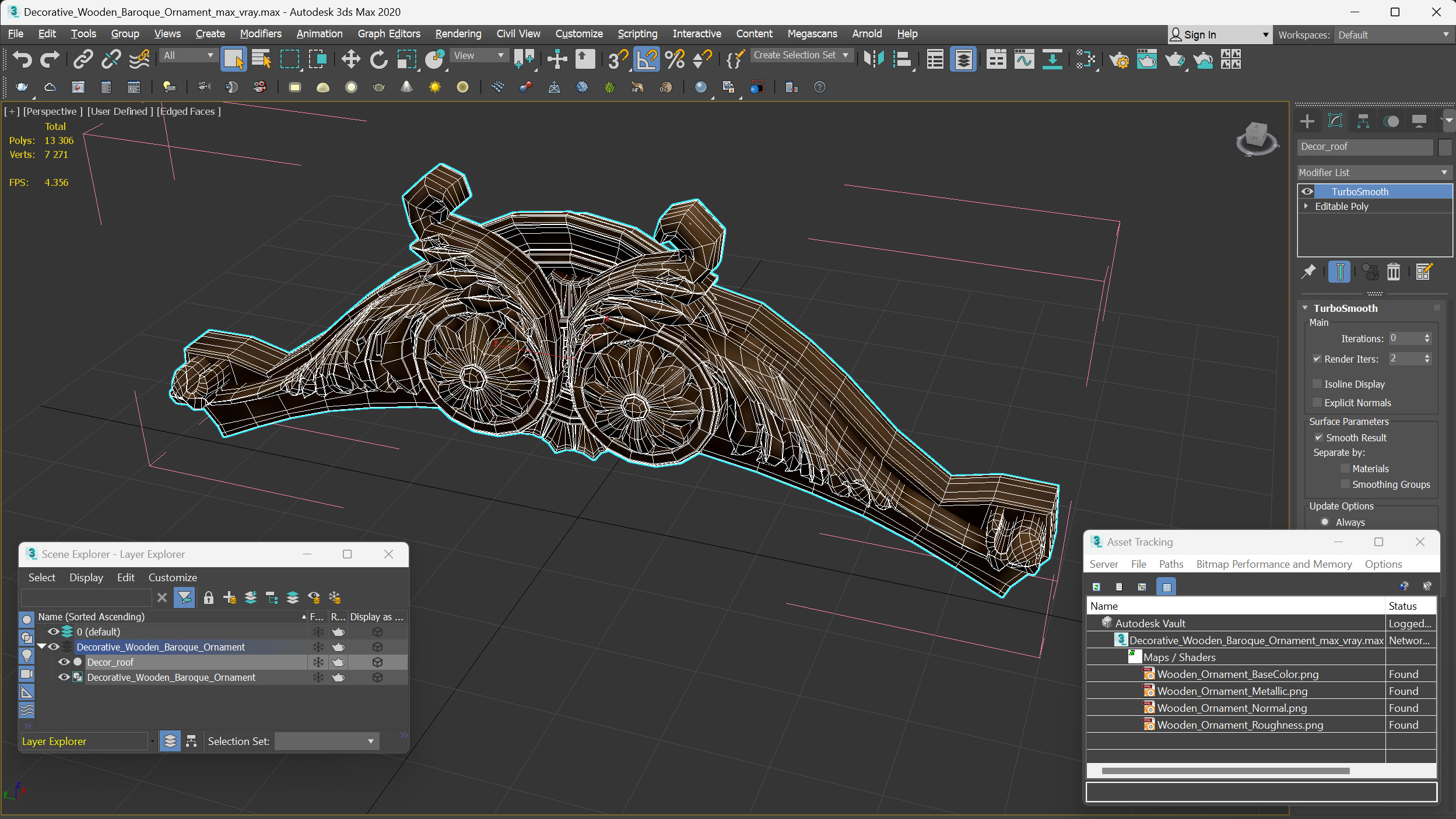Decorative Wooden Baroque Ornament 3D model