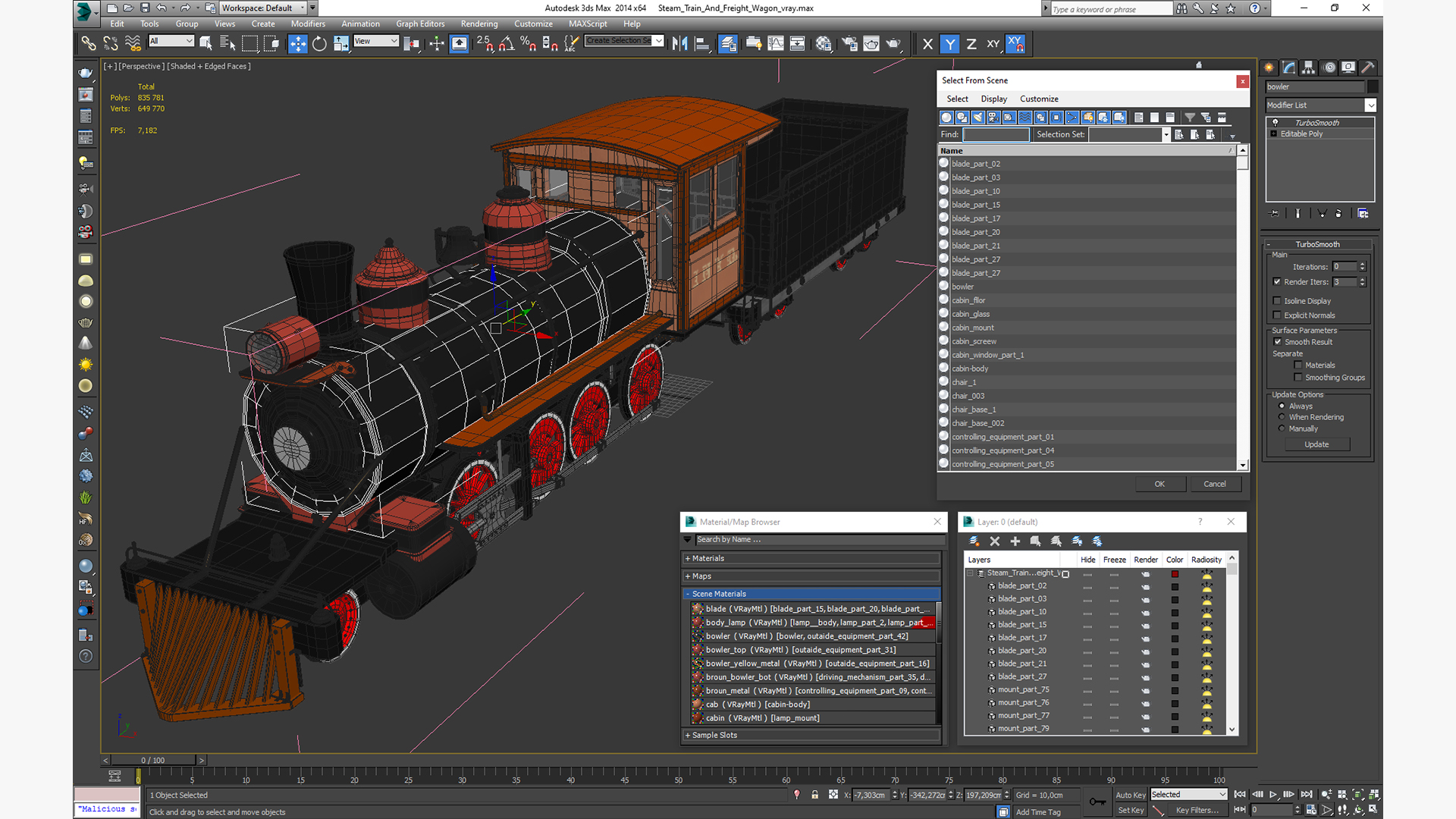 Steam Train And Freight Wagon 3D model