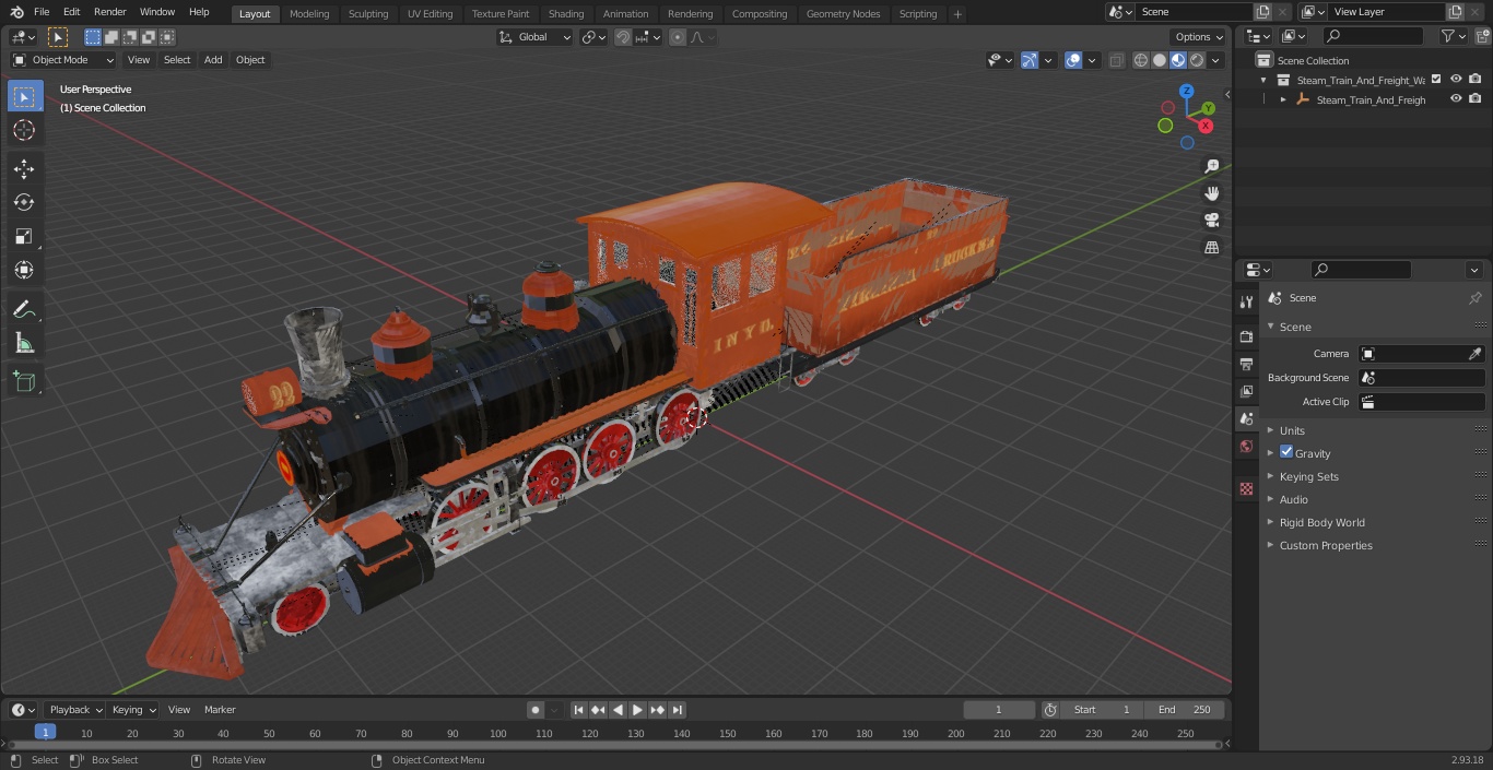 Steam Train And Freight Wagon 3D model