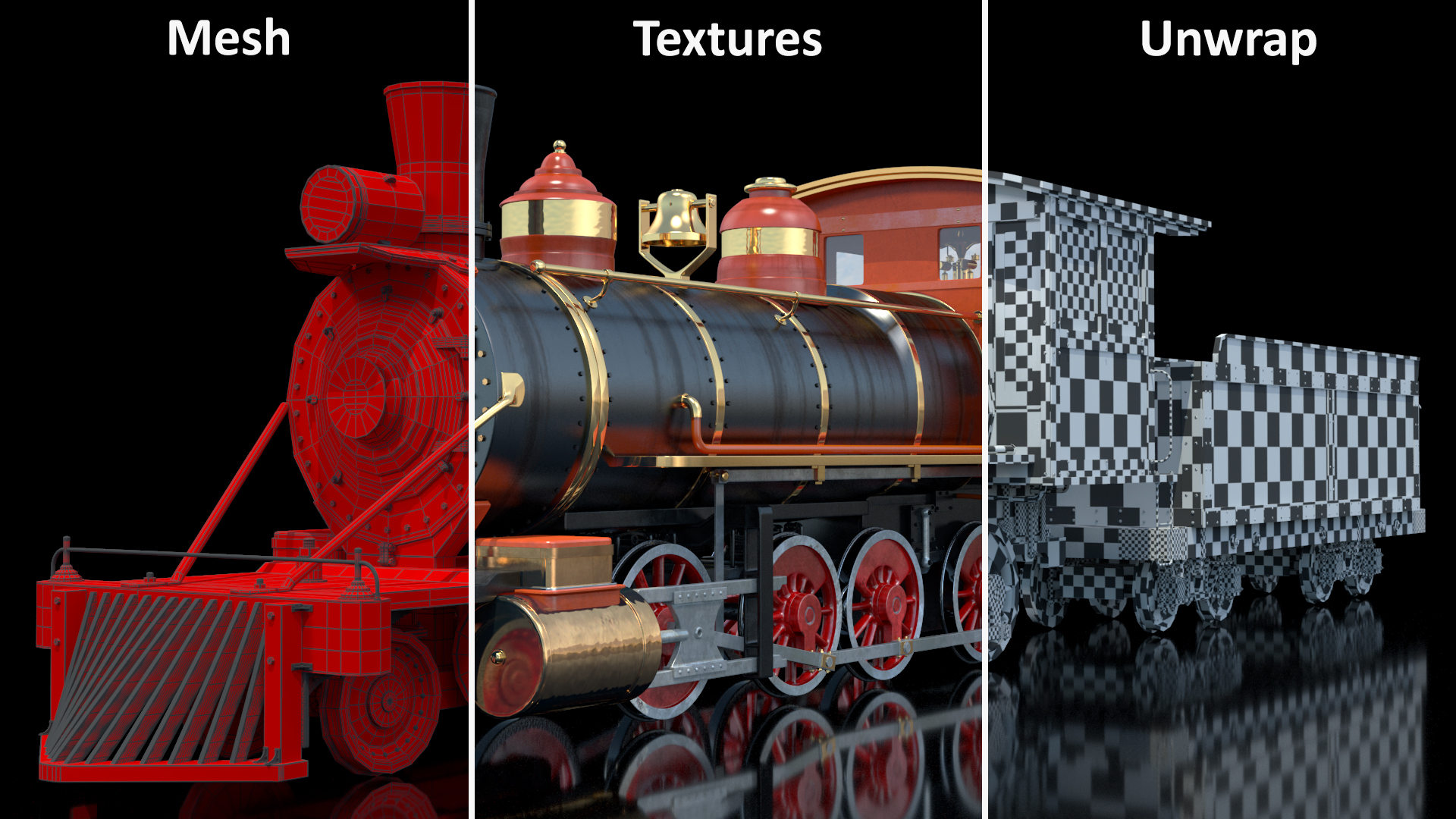 Steam Train And Freight Wagon 3D model