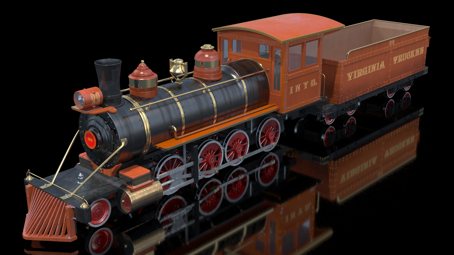 Steam Train And Freight Wagon 3D model