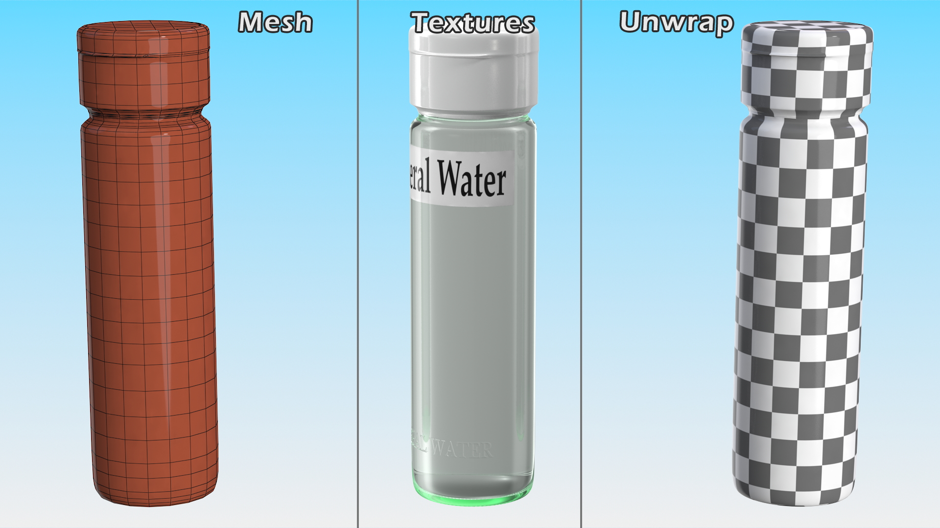 3D Mineral Water in Modern Glass Bottle