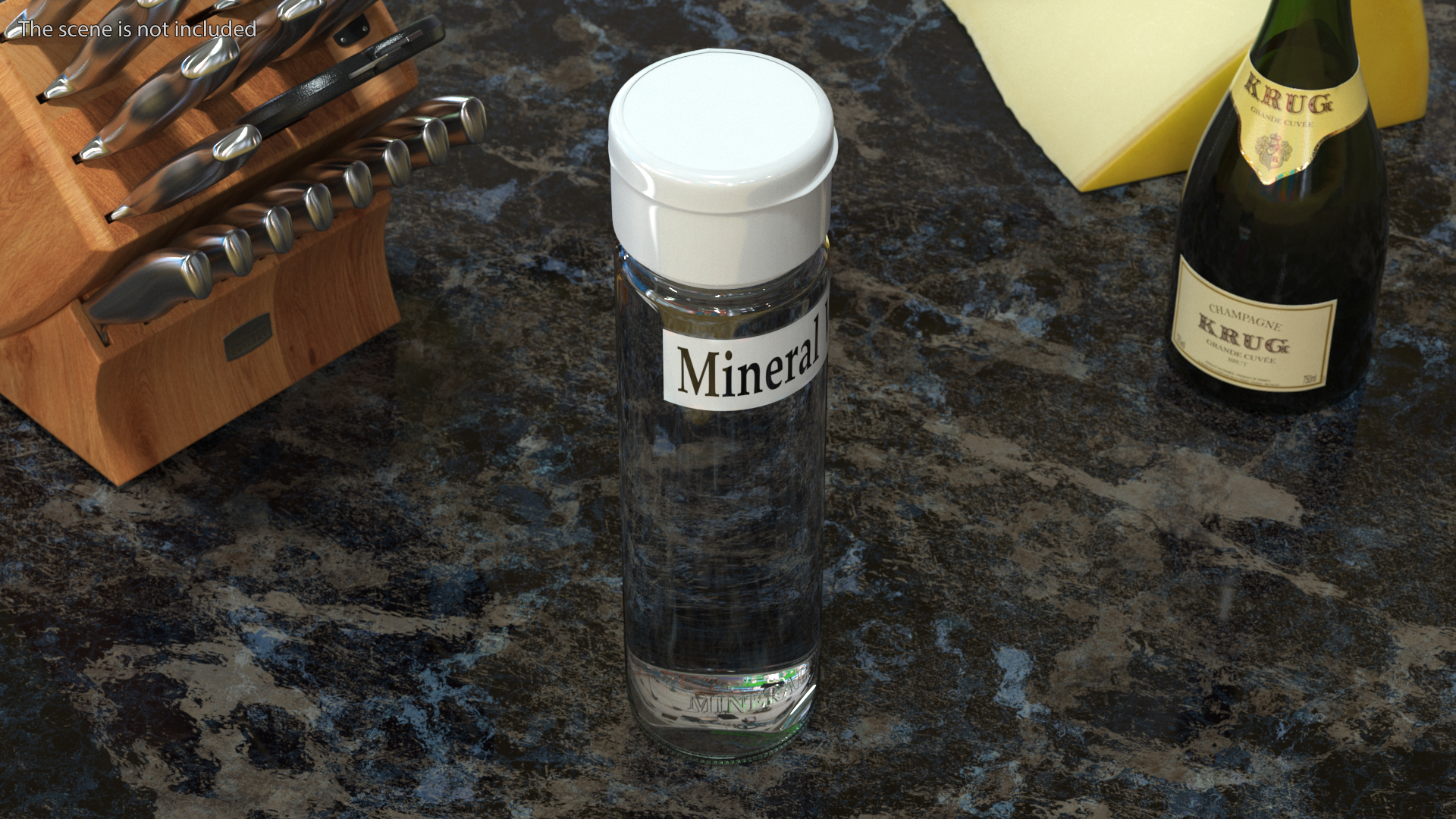 3D Mineral Water in Modern Glass Bottle