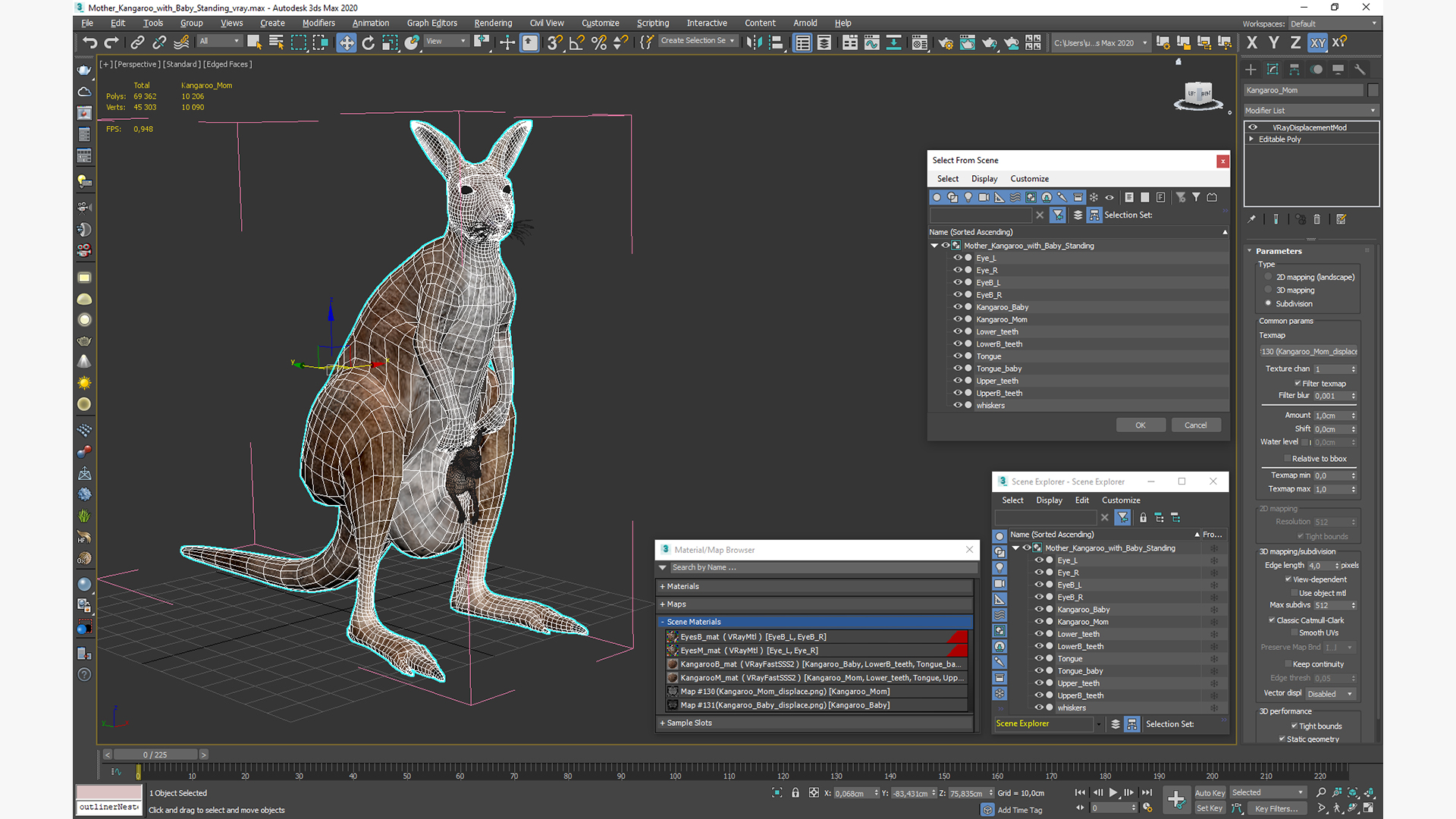 Mother Kangaroo with Baby Standing 3D model