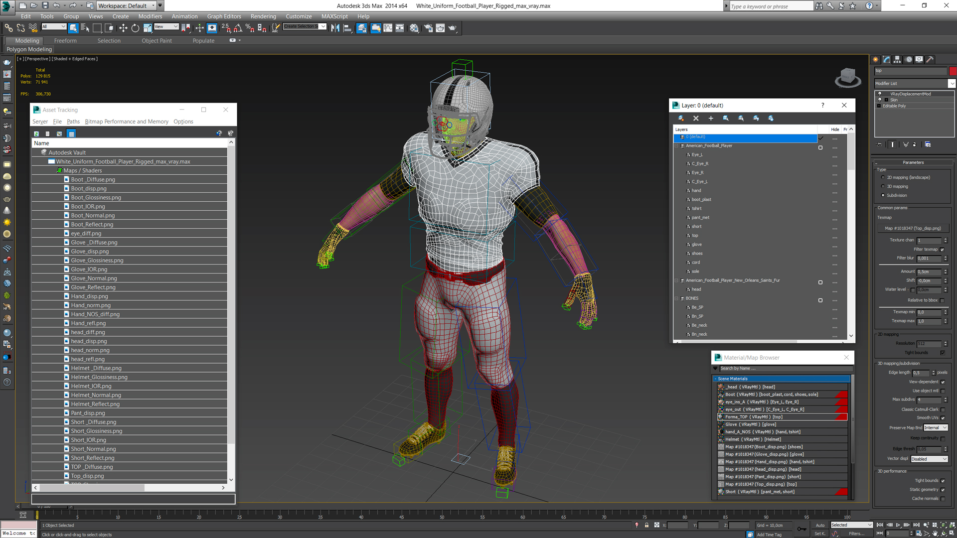 3D White Uniform Football Player Rigged
