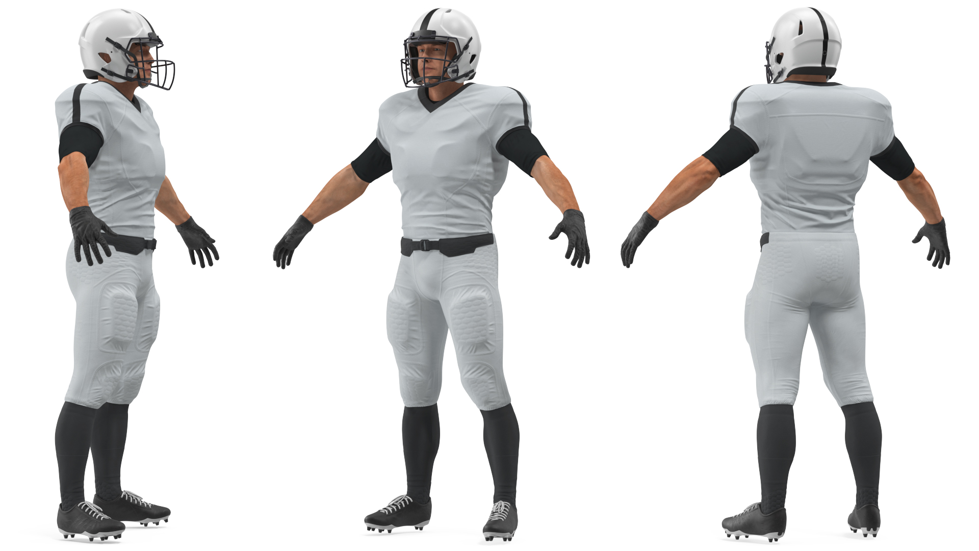 3D White Uniform Football Player Rigged