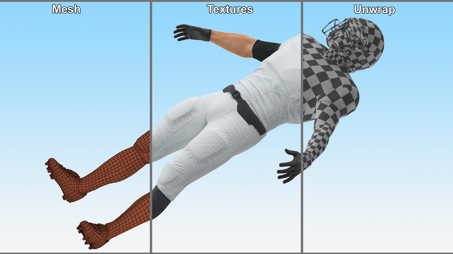 3D White Uniform Football Player Rigged