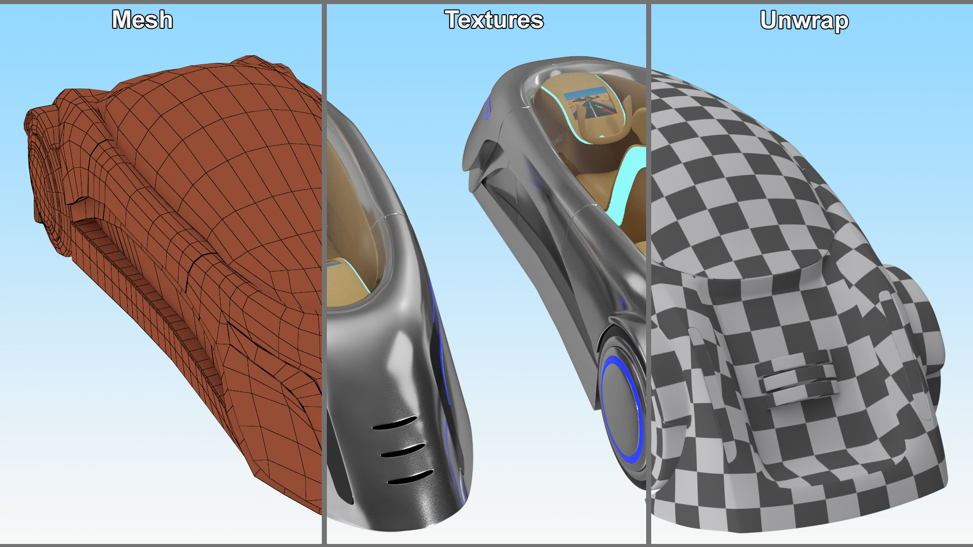 Futuristic Car Trike Metallic 3D model