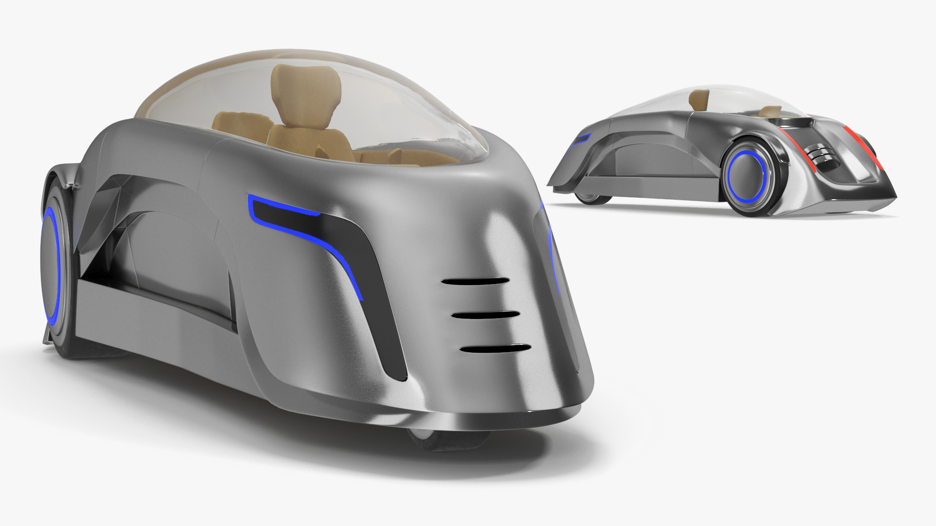 Futuristic Car Trike Metallic 3D model
