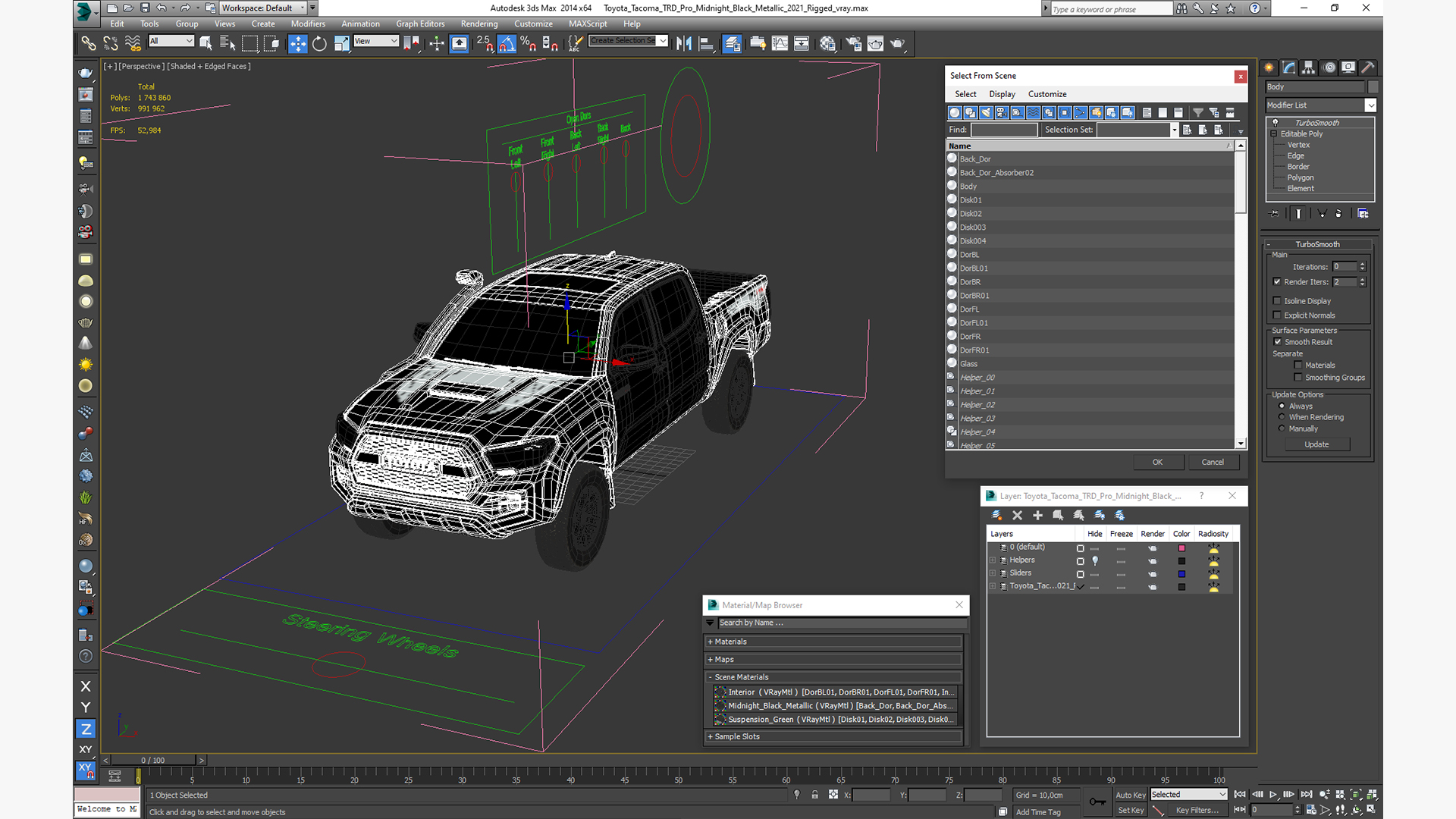 Toyota Tacoma TRD Pro Midnight Black Metallic 2021 Rigged 3D