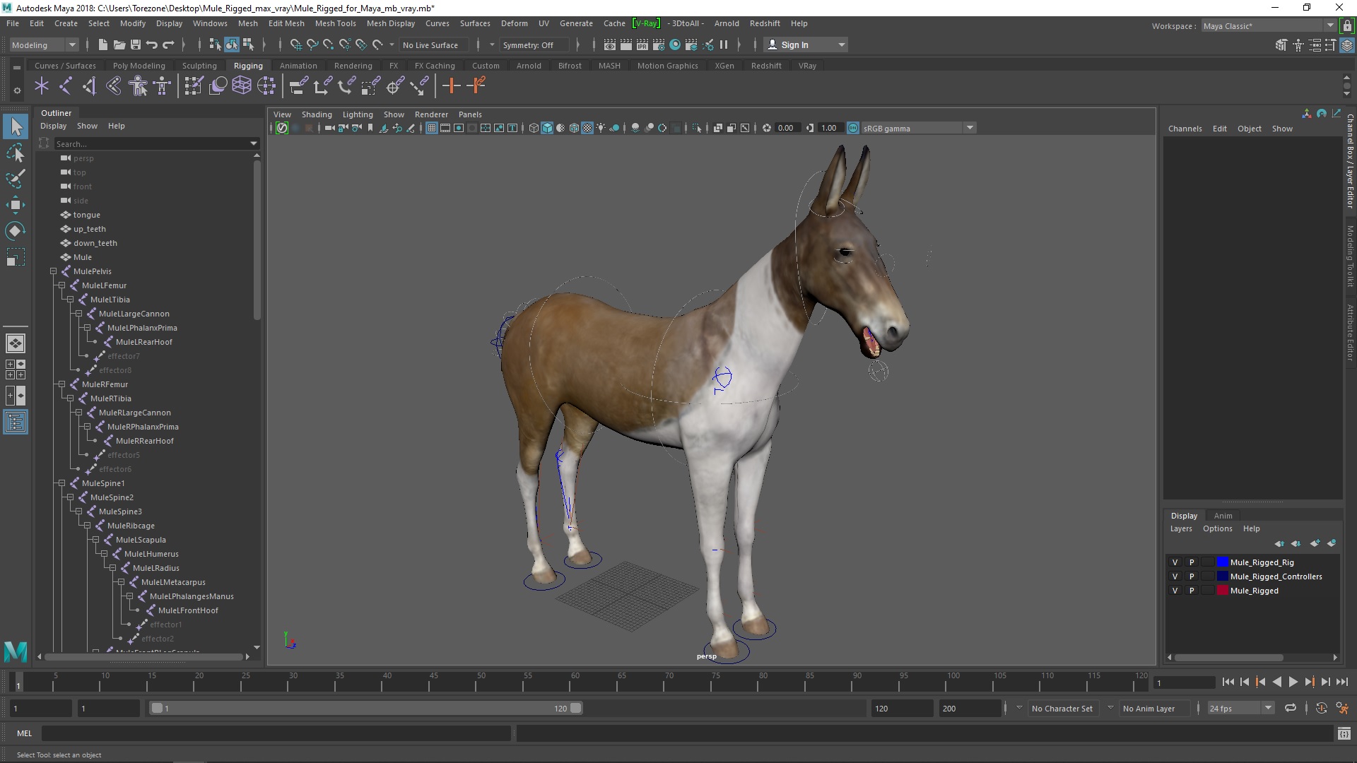 3D model Mule Rigged for Maya