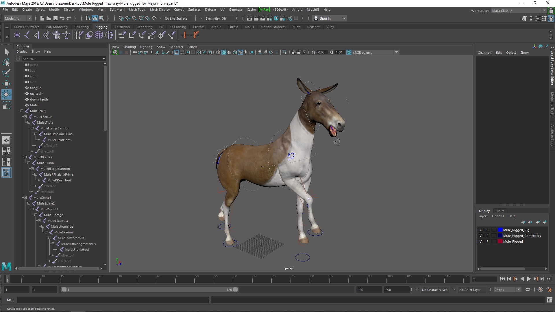 3D model Mule Rigged for Maya