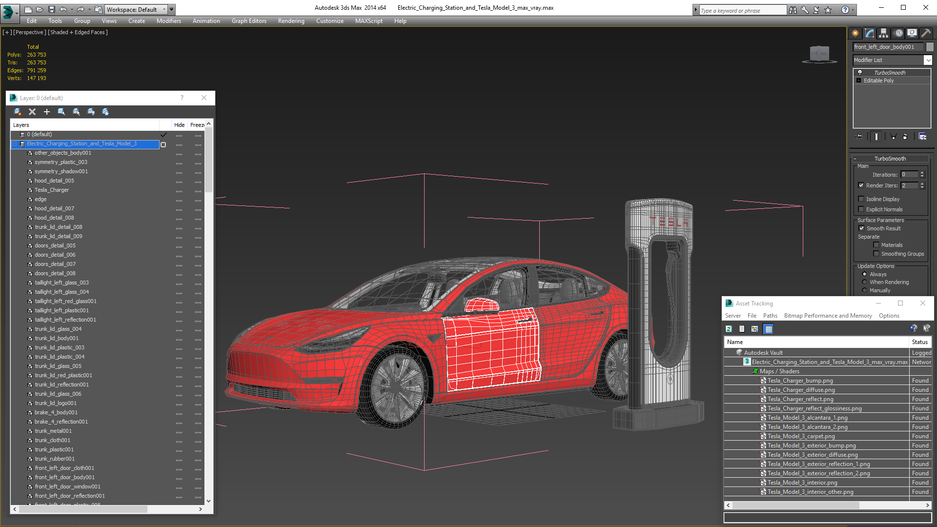 3D Electric Charging Station and Tesla Model 3 model