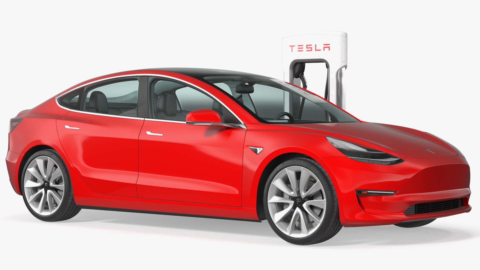 3D Electric Charging Station and Tesla Model 3 model
