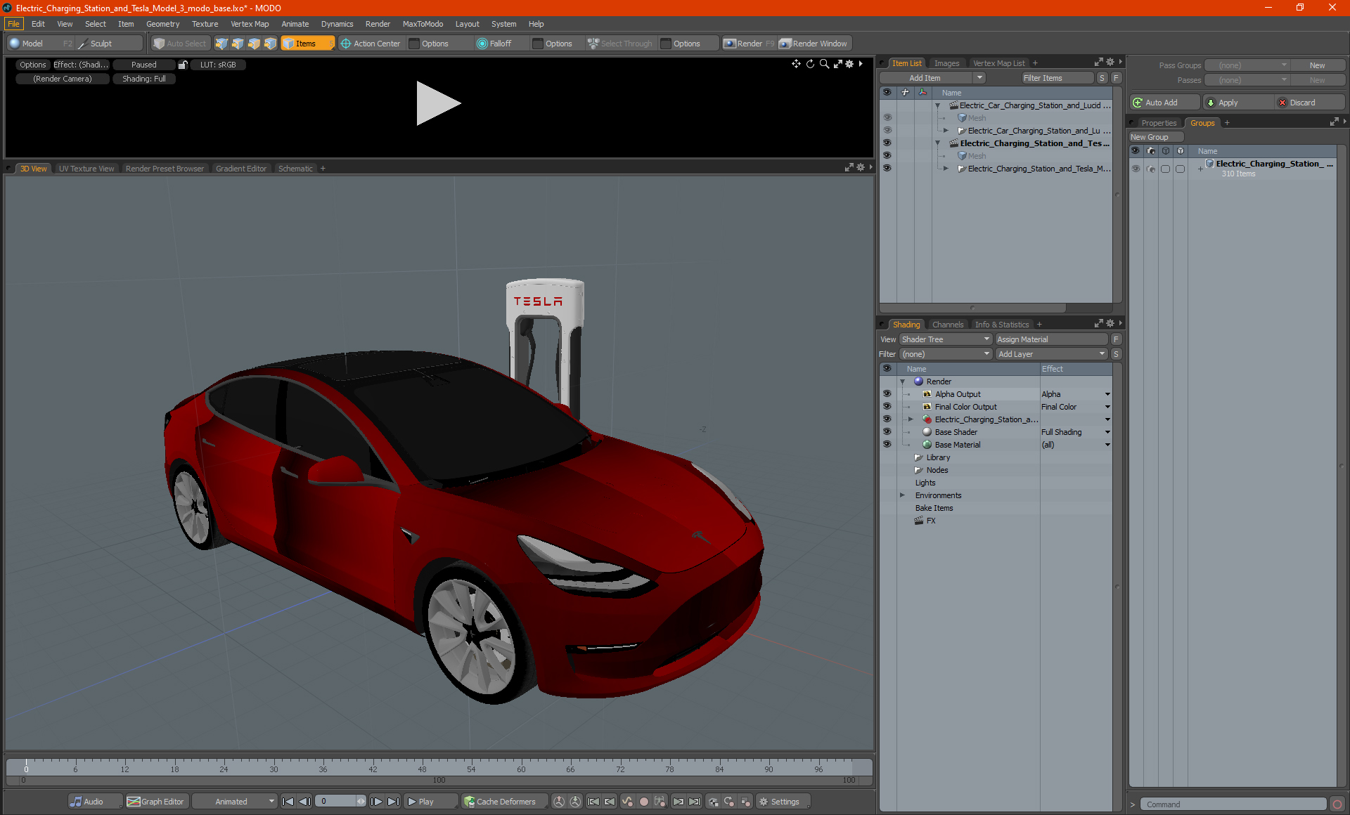 3D Electric Charging Station and Tesla Model 3 model