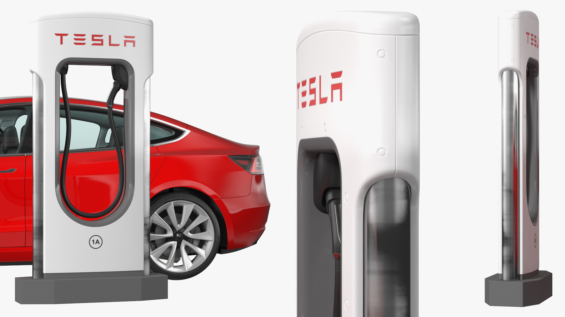 3D Electric Charging Station and Tesla Model 3 model
