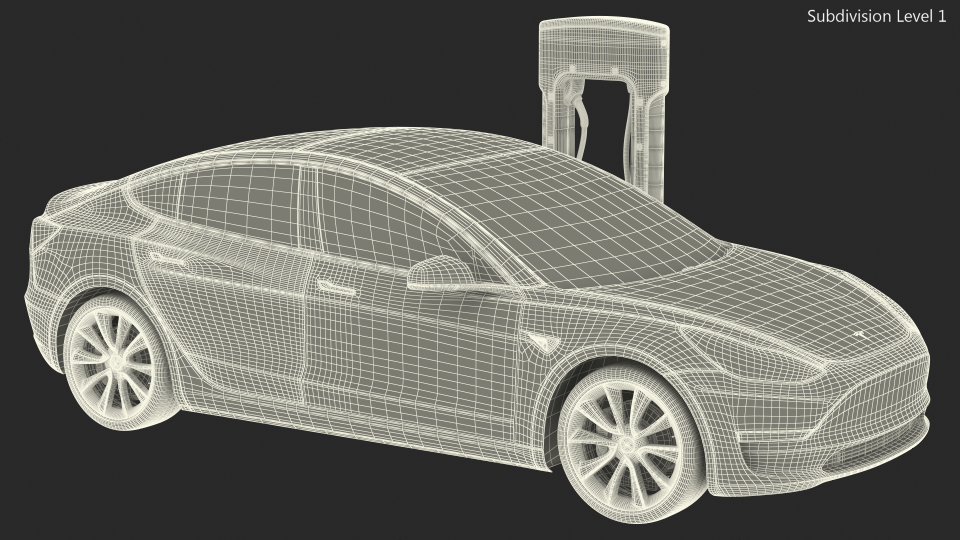 3D Electric Charging Station and Tesla Model 3 model