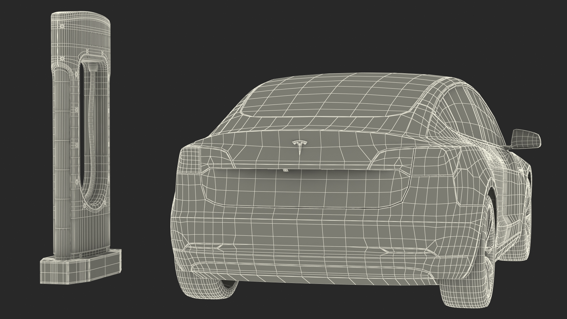 3D Electric Charging Station and Tesla Model 3 model