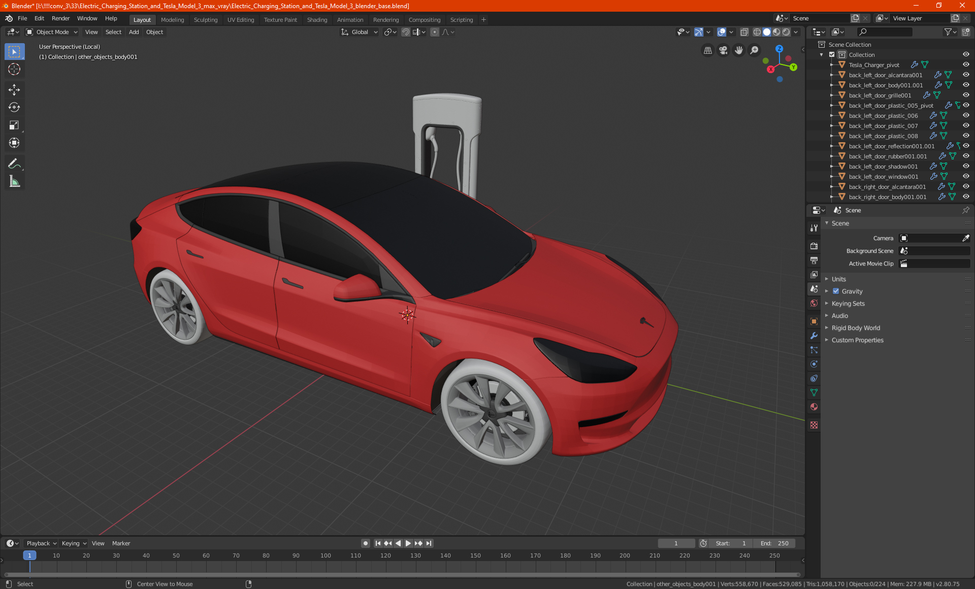3D Electric Charging Station and Tesla Model 3 model