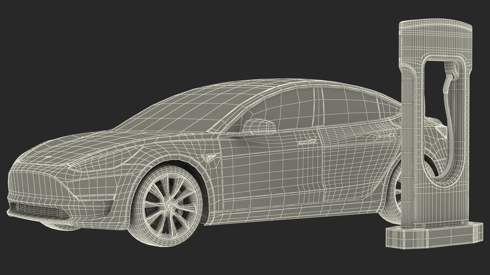 3D Electric Charging Station and Tesla Model 3 model