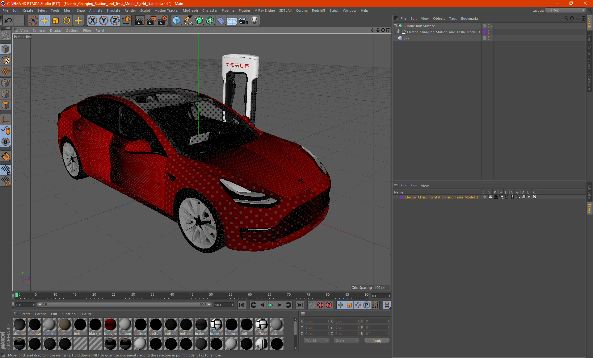 3D Electric Charging Station and Tesla Model 3 model