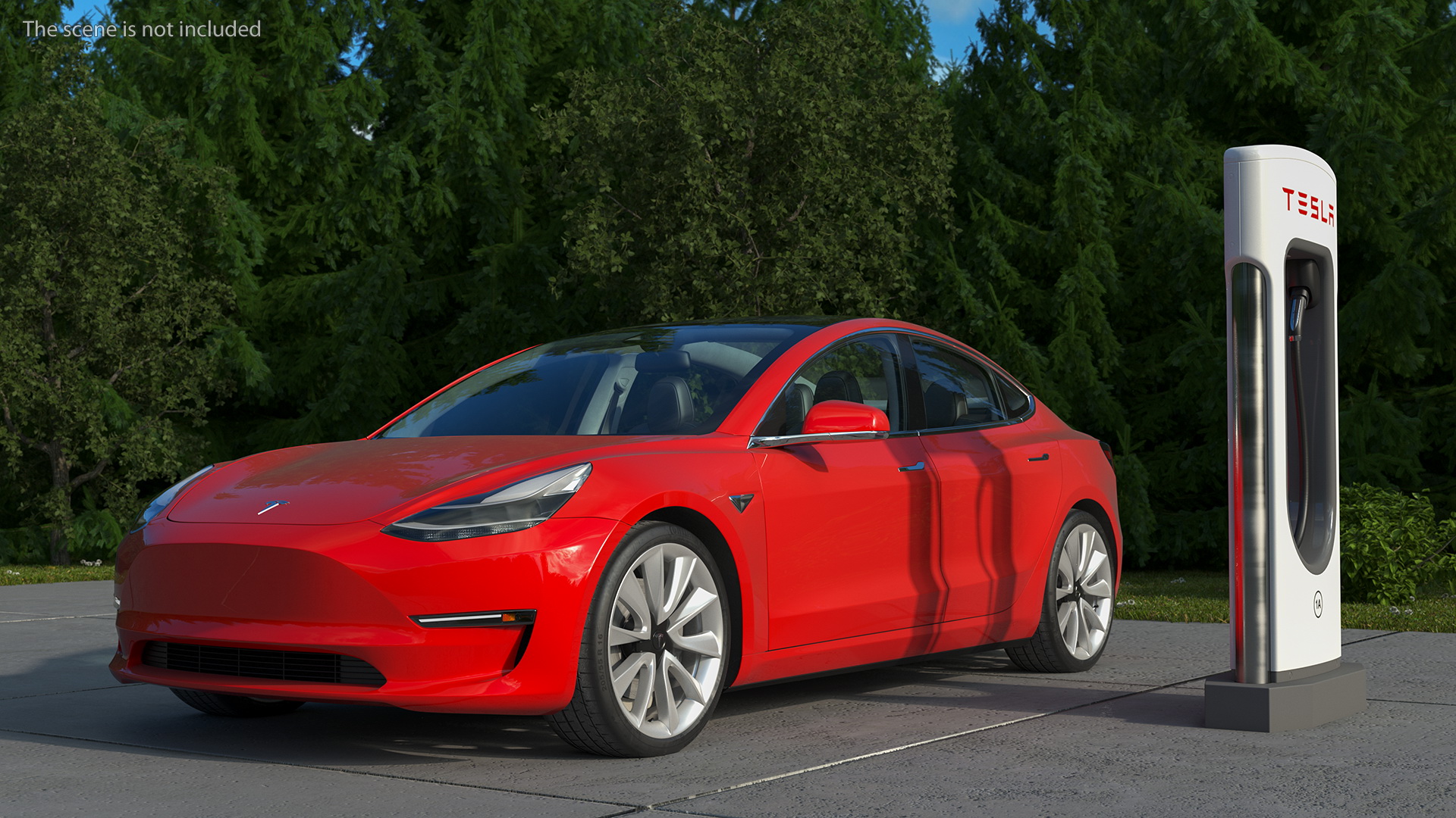 3D Electric Charging Station and Tesla Model 3 model