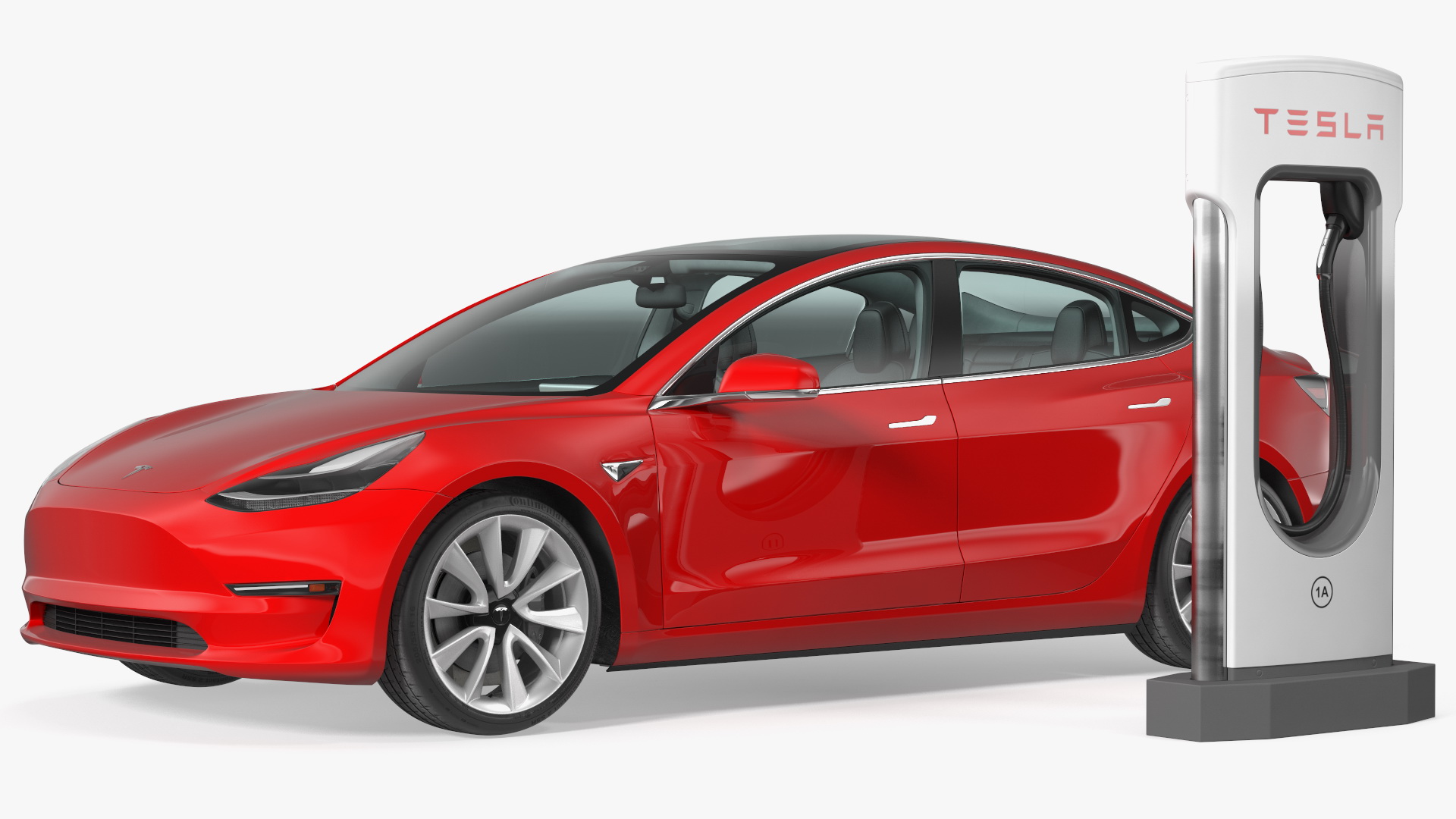 3D Electric Charging Station and Tesla Model 3 model