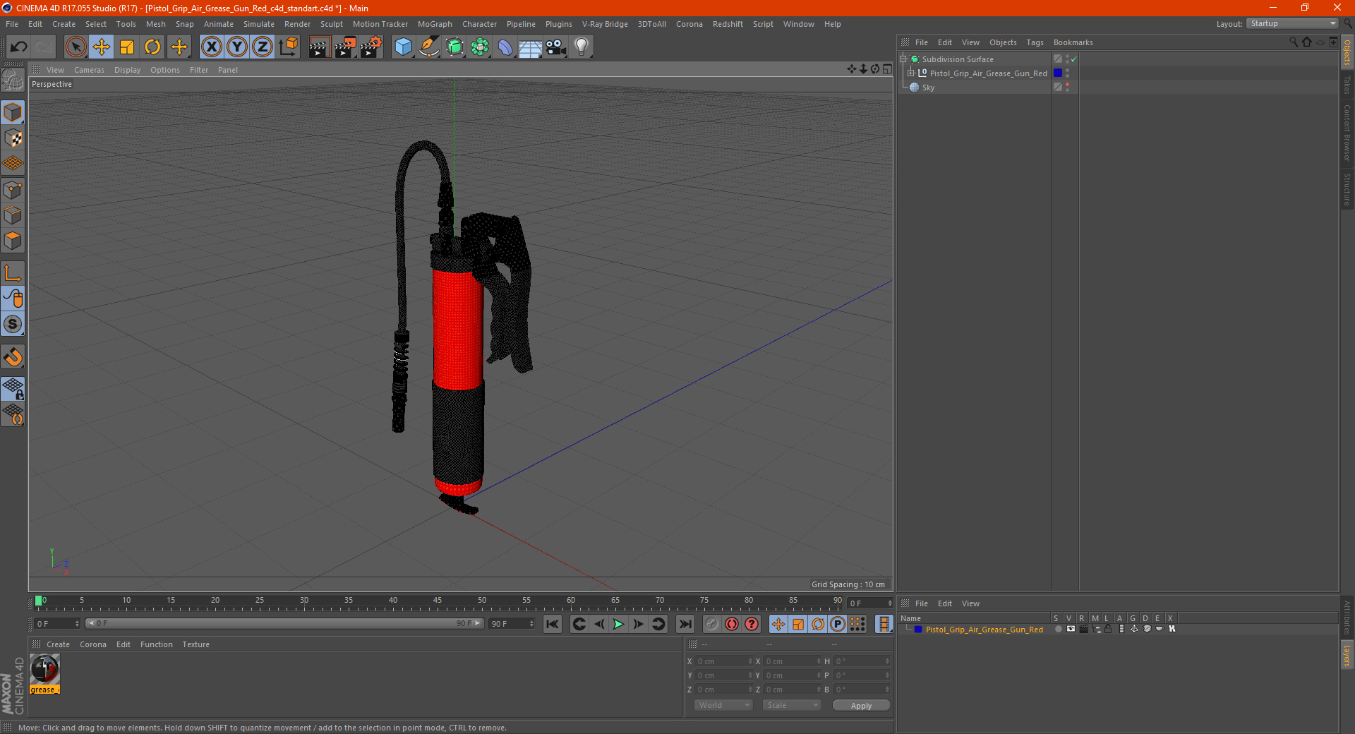 3D model Pistol Grip Air Grease Gun Red