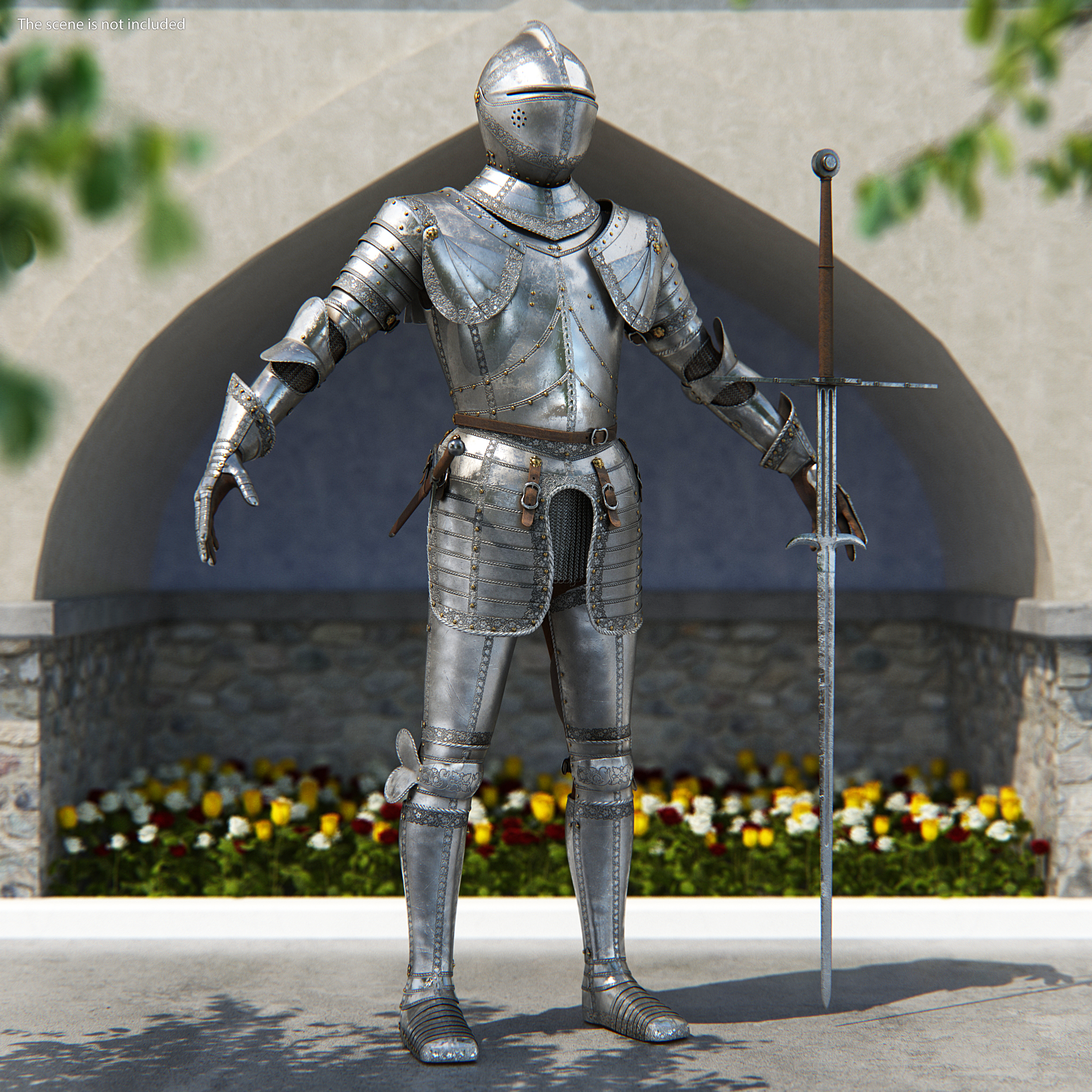 3D model Medieval Knight Plate Armor with Zweihander Rigged