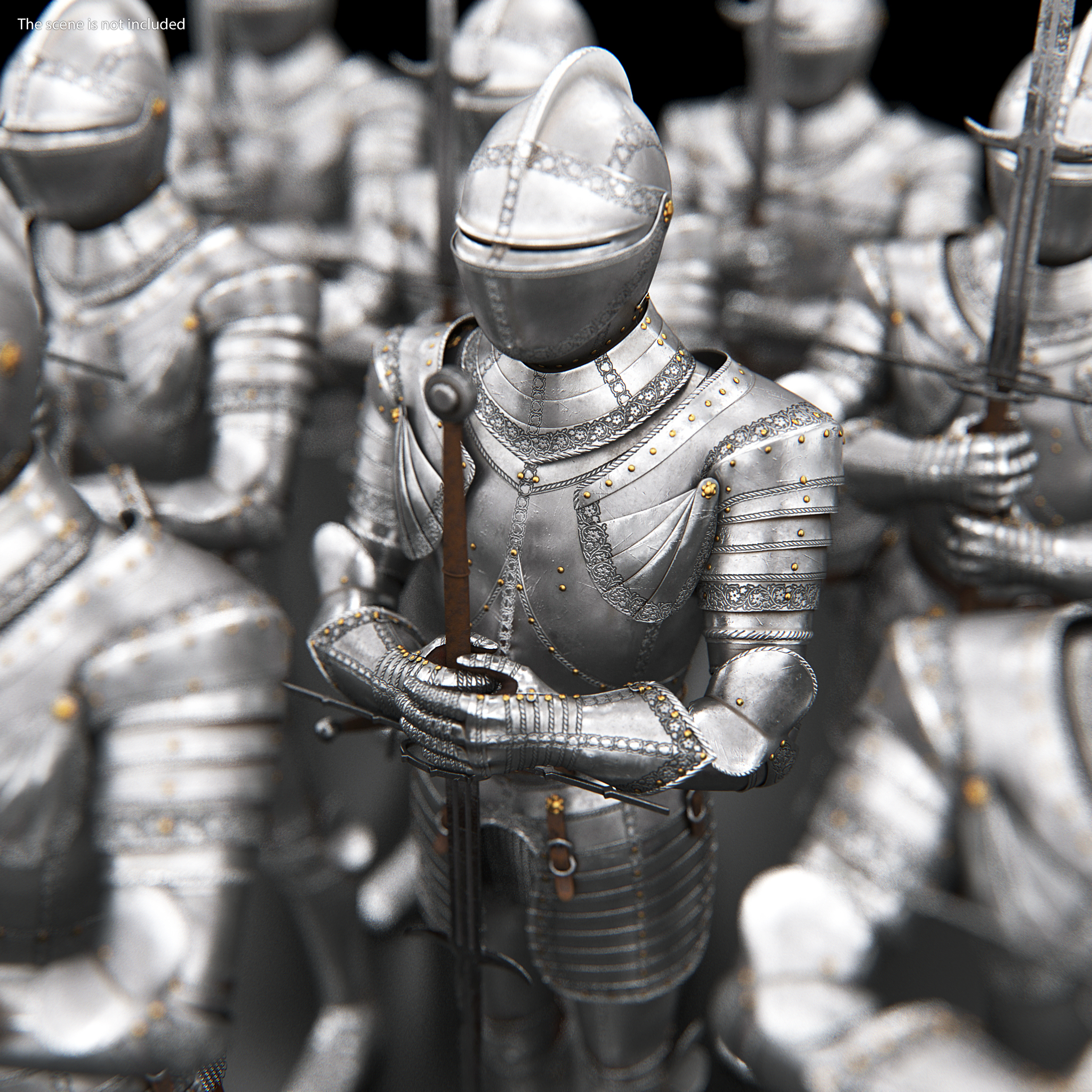 3D model Medieval Knight Plate Armor with Zweihander Rigged