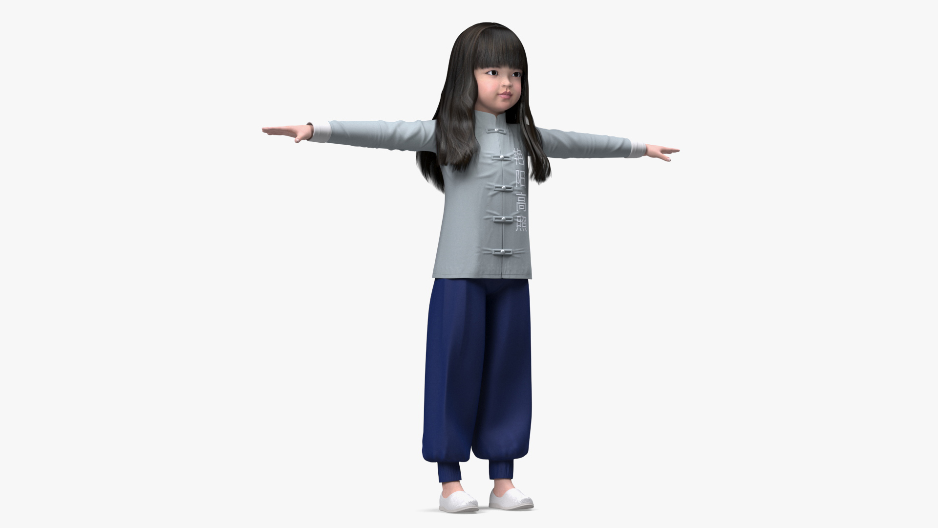 Realistic Asian Baby Girl in Traditional Clothes Rigged for Cinema 4D 3D model