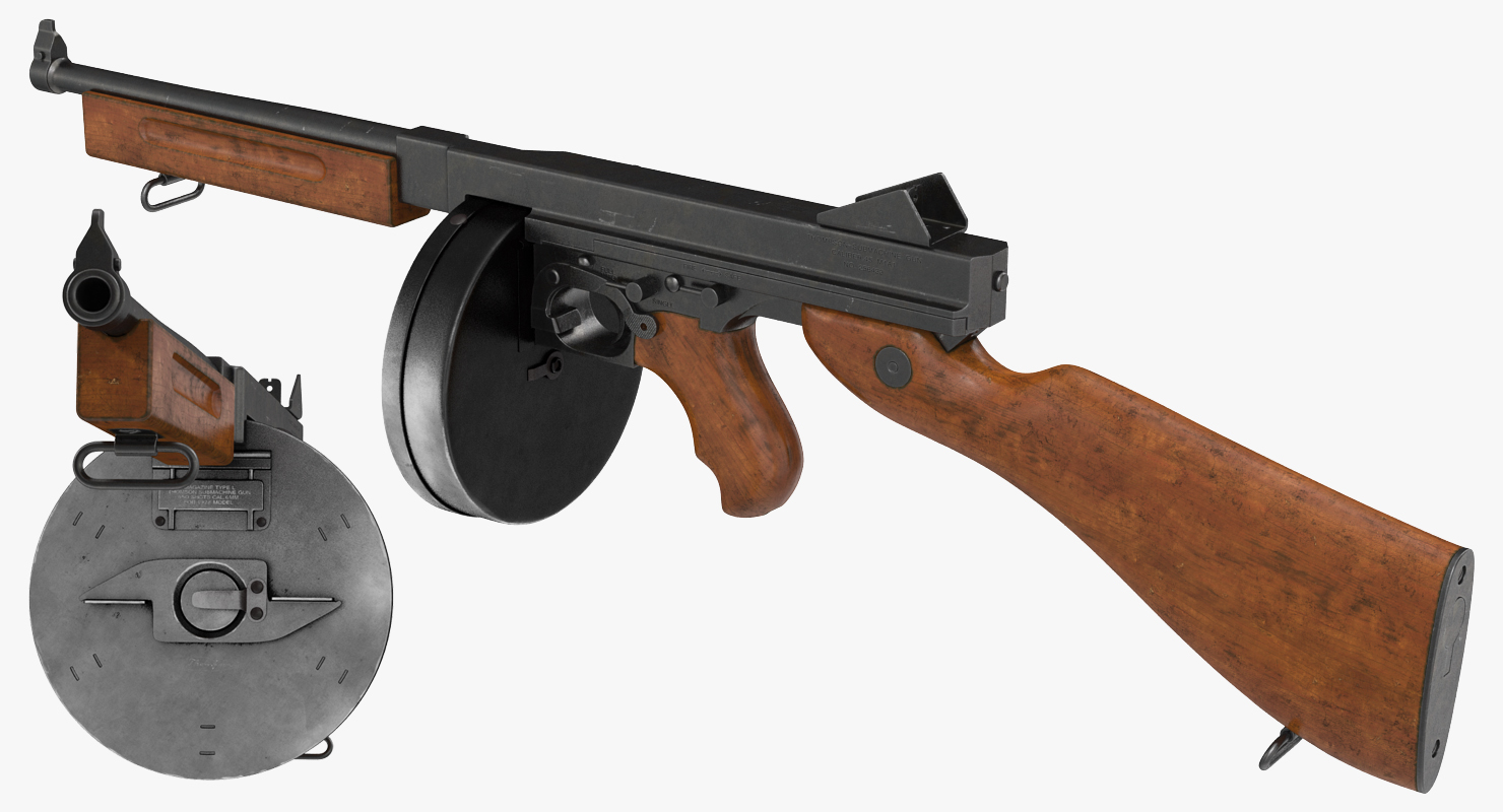 3D model Thompson 1928A1 with Round Drum Magazine