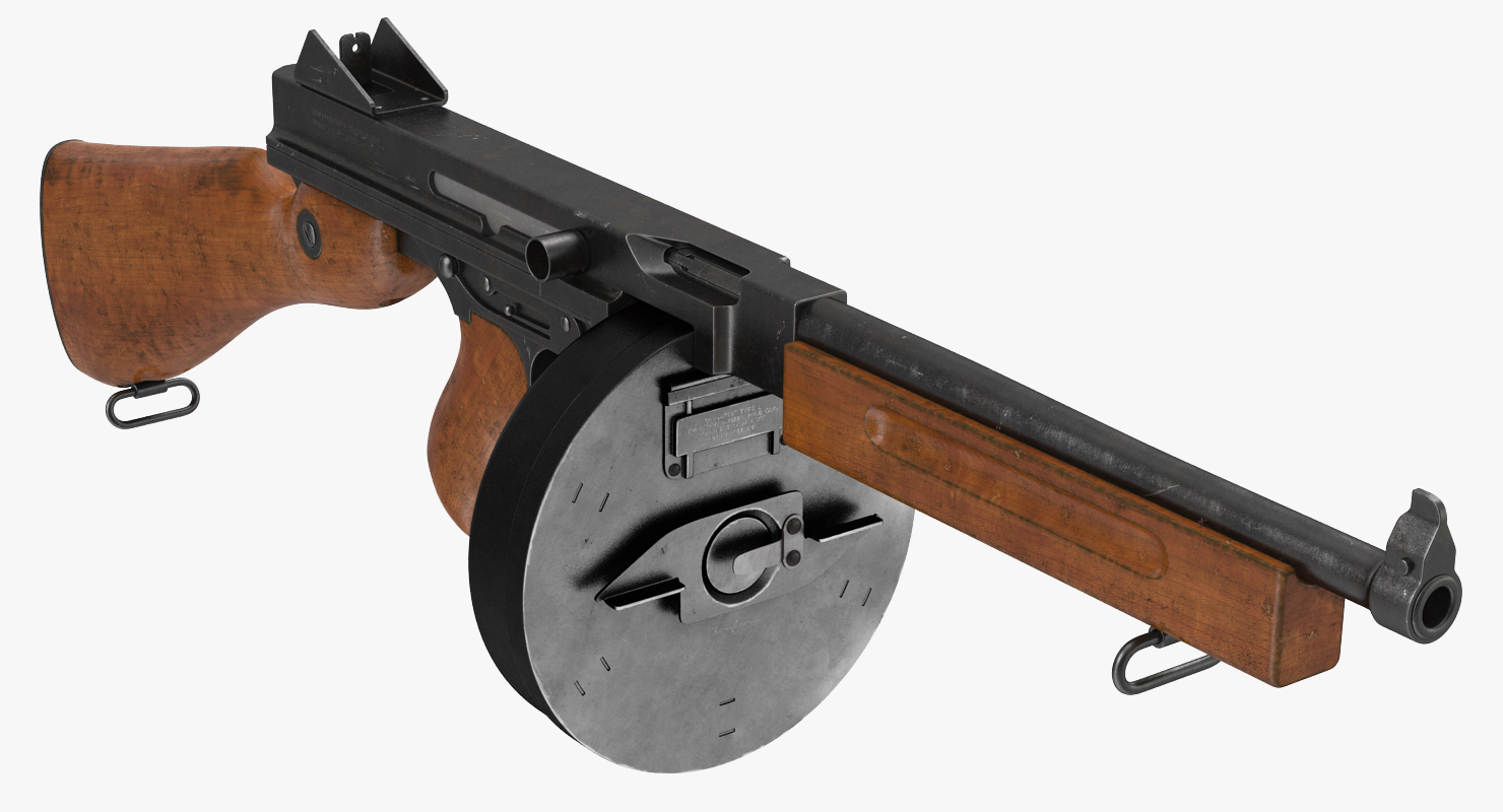 3D model Thompson 1928A1 with Round Drum Magazine
