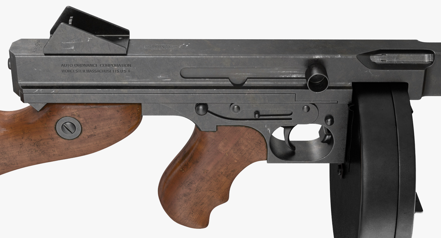 3D model Thompson 1928A1 with Round Drum Magazine