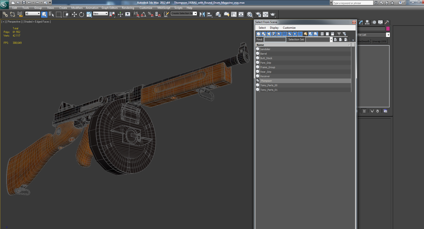 3D model Thompson 1928A1 with Round Drum Magazine