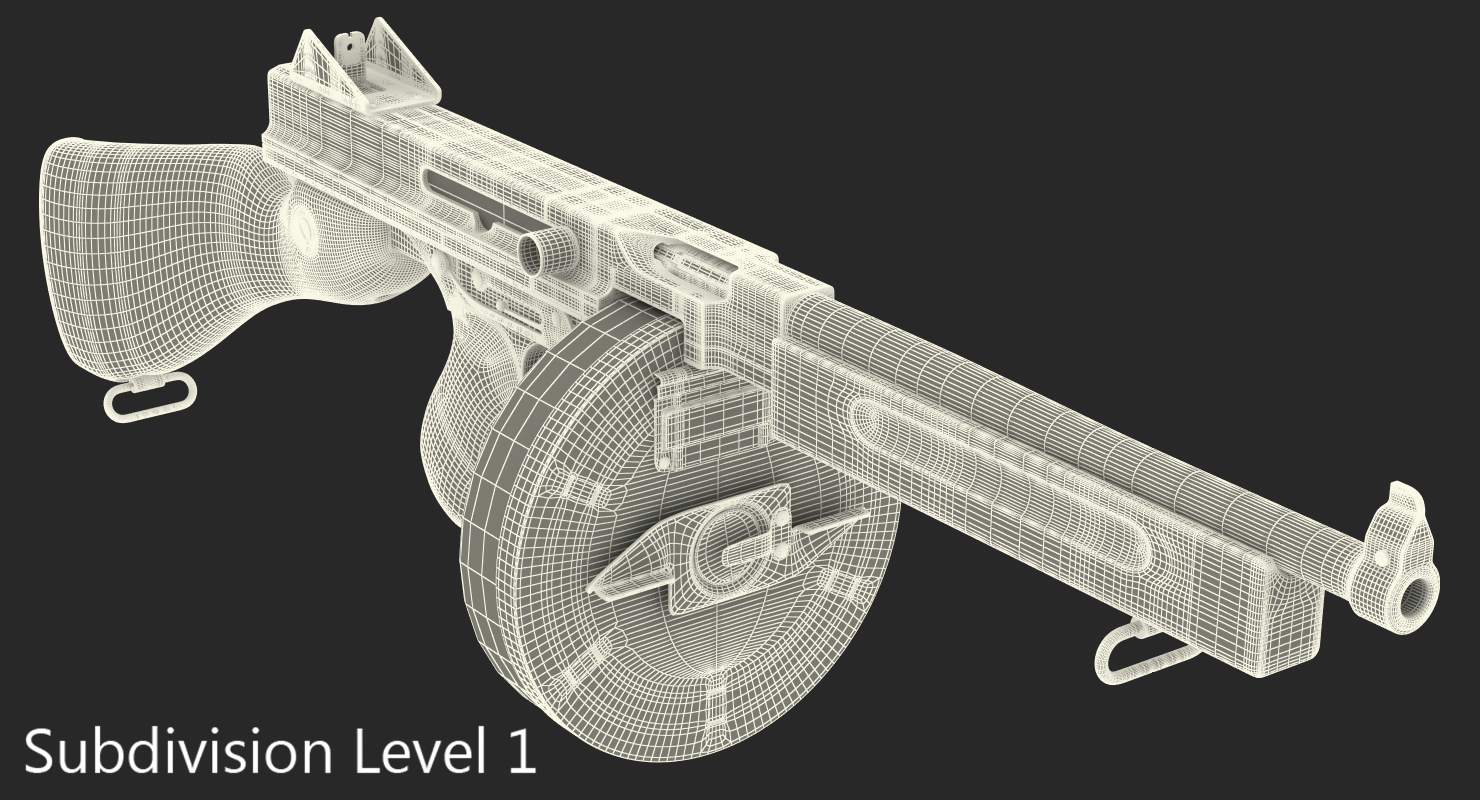 3D model Thompson 1928A1 with Round Drum Magazine