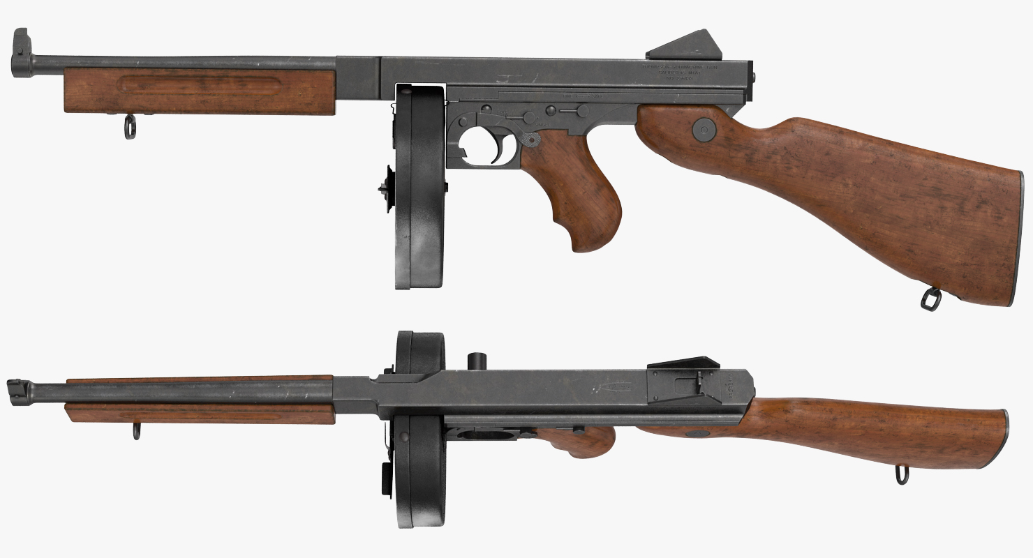 3D model Thompson 1928A1 with Round Drum Magazine