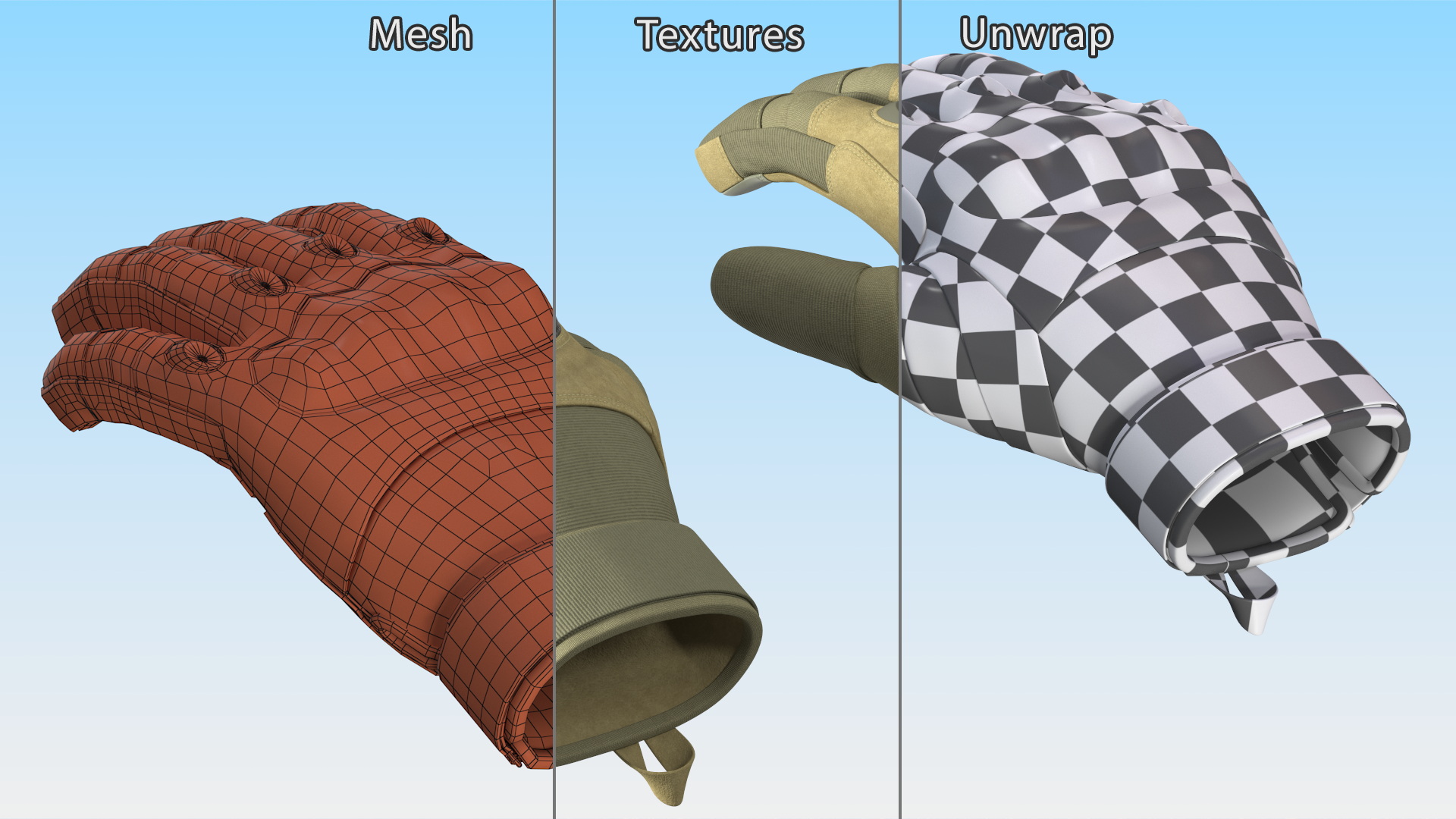 Shockproof Gloves Khaki Rigged for Maya 3D model