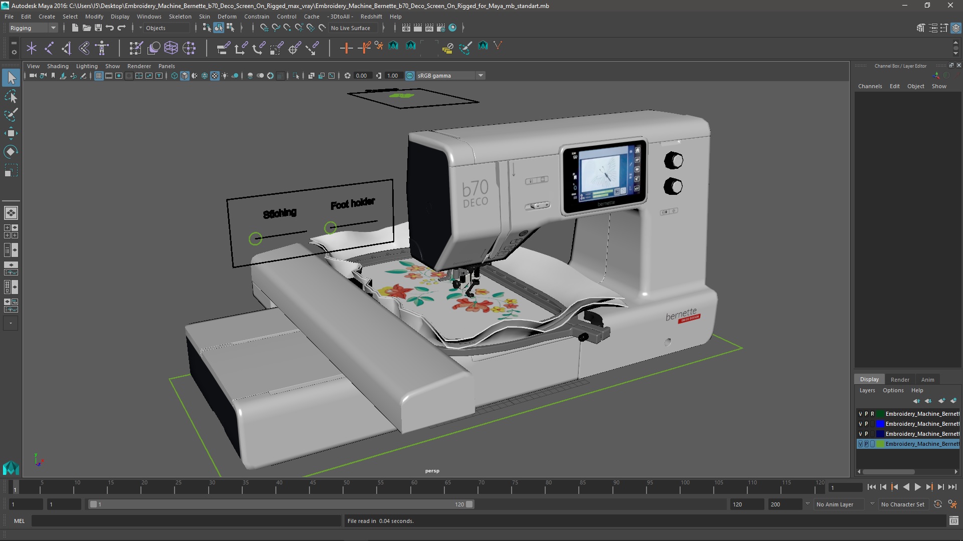 Embroidery Machine Bernette b70 Deco Screen On Rigged for Maya 3D