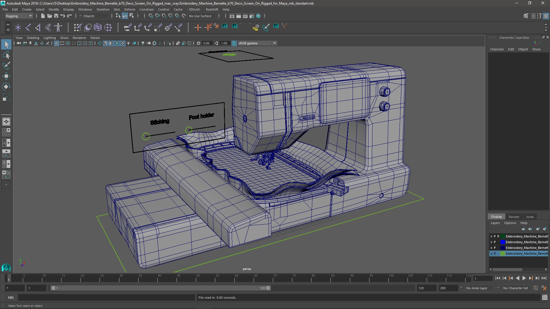 Embroidery Machine Bernette b70 Deco Screen On Rigged for Maya 3D