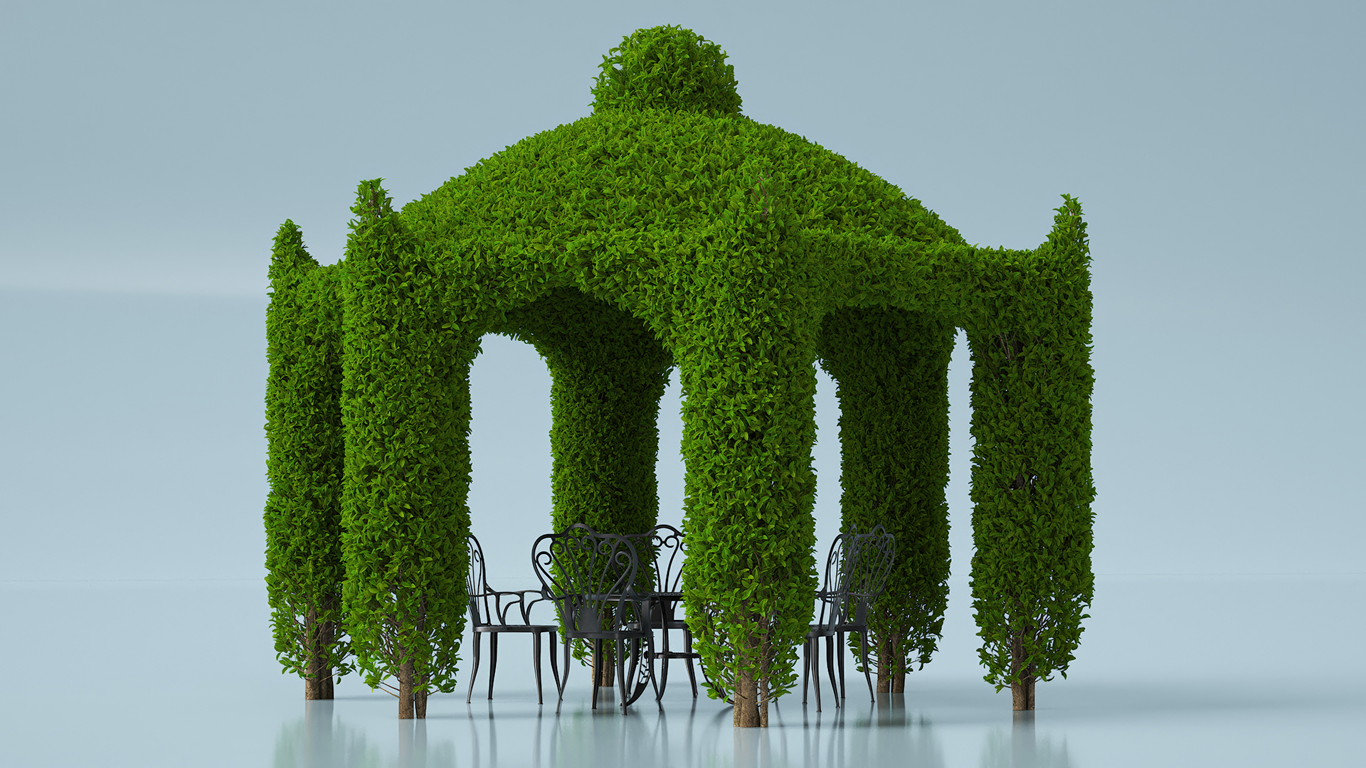 Ivy Gazebo with Garden Furniture 3D