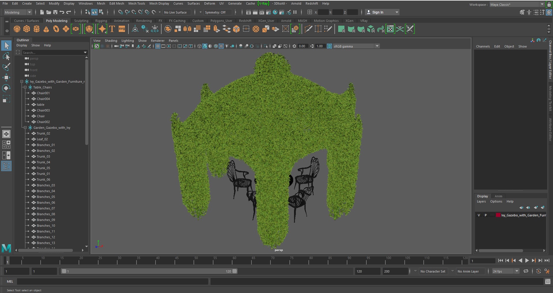 Ivy Gazebo with Garden Furniture 3D