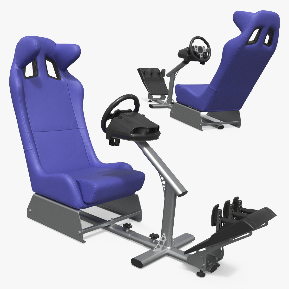 Gaming Racing Seat with Wheel Stand and Pedals 3D model preview