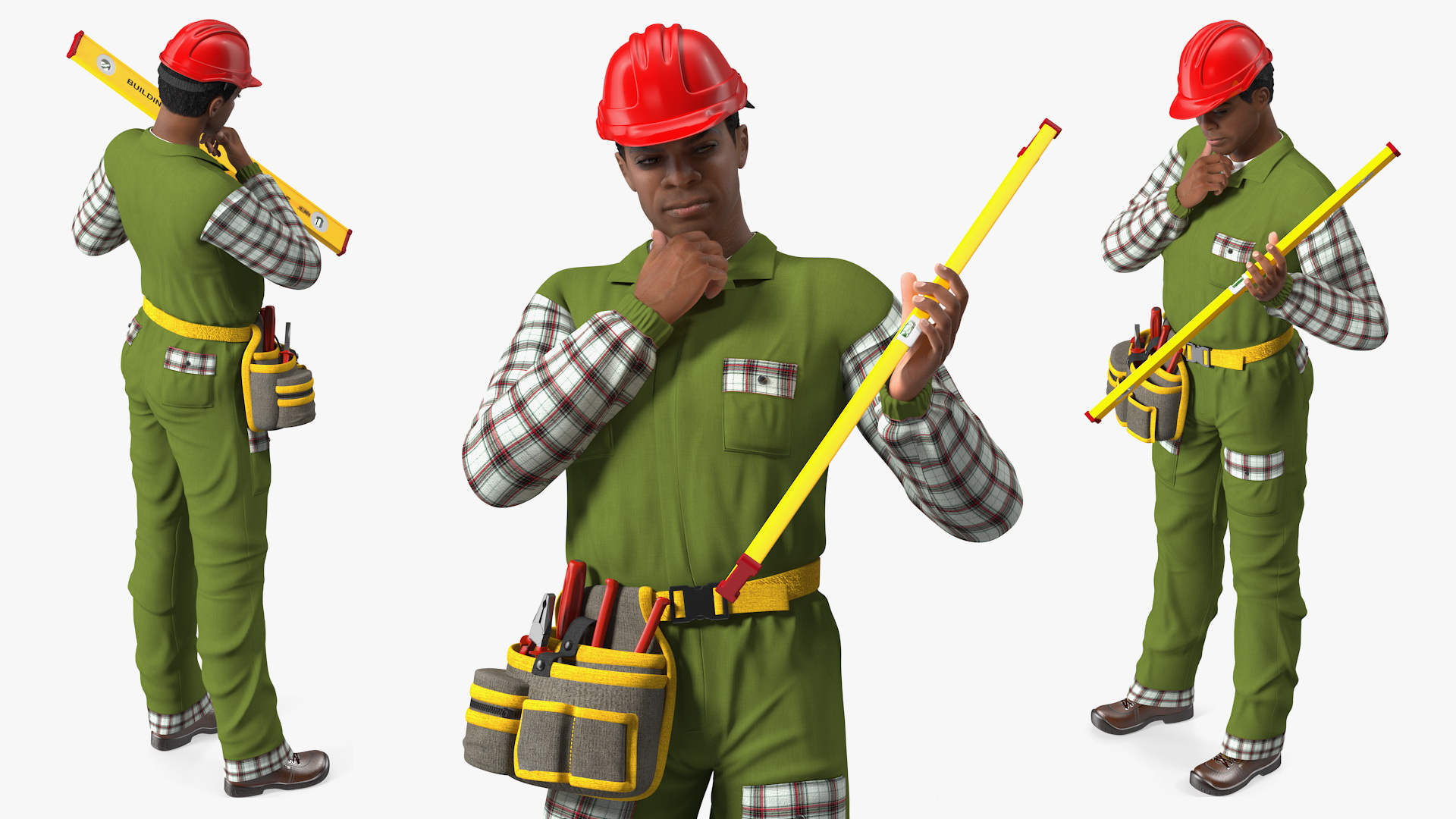 3D Light Skinned Black Builder Standing Pose