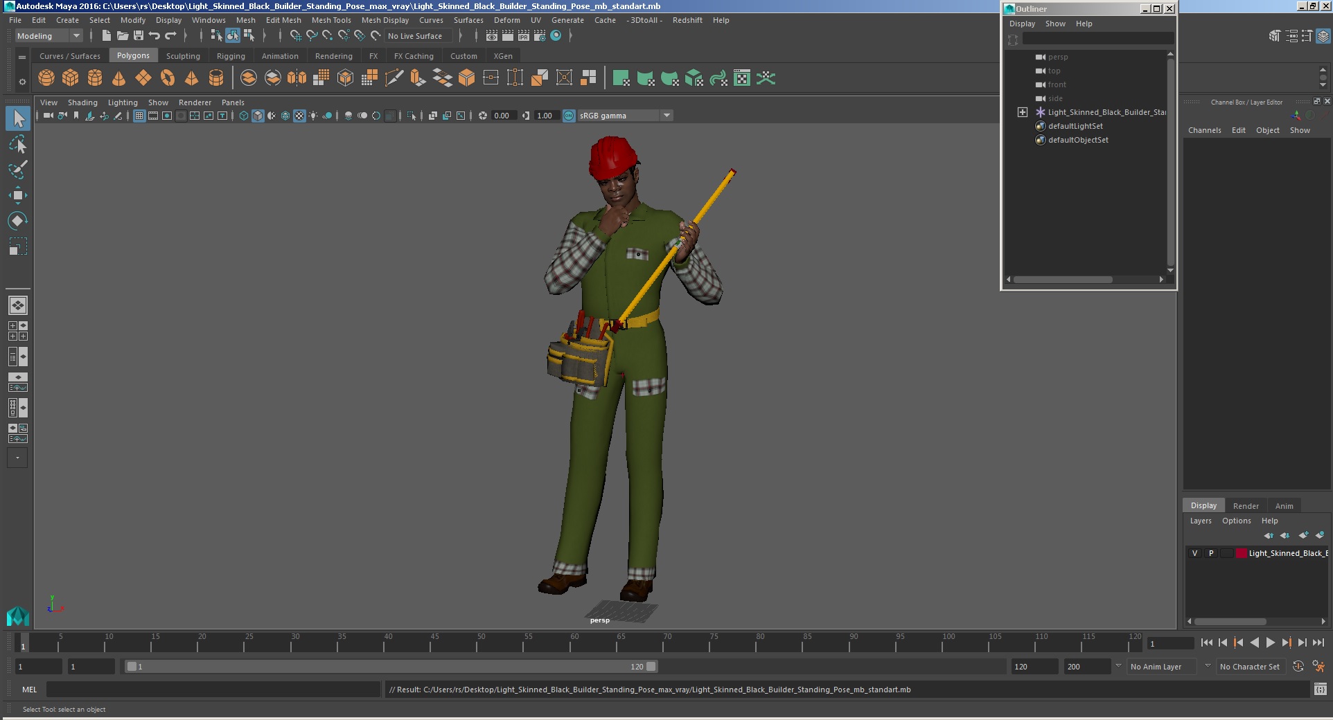 3D Light Skinned Black Builder Standing Pose