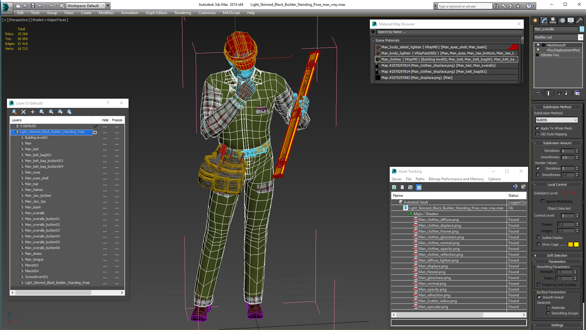 3D Light Skinned Black Builder Standing Pose